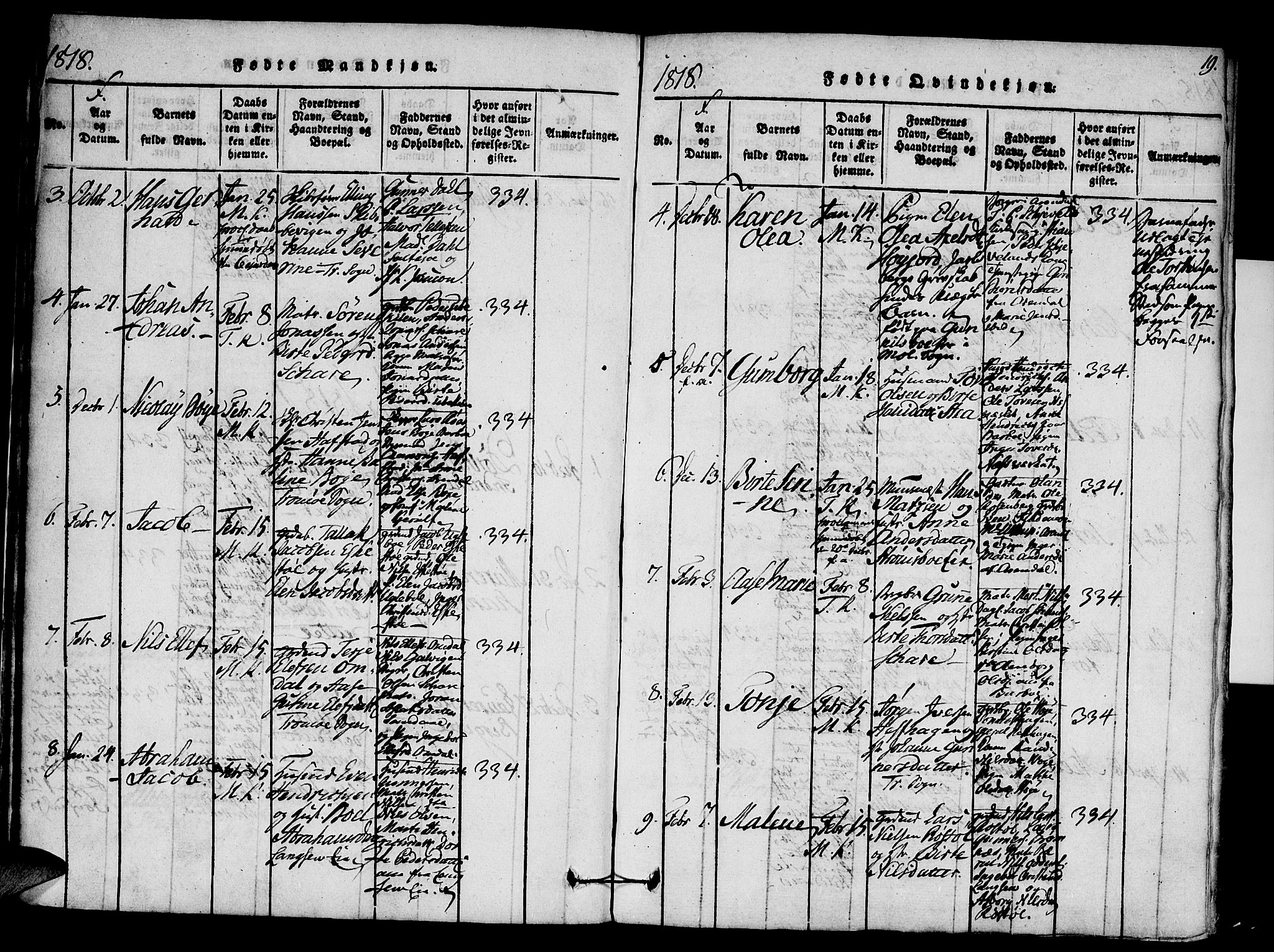 Austre Moland sokneprestkontor, AV/SAK-1111-0001/F/Fa/Faa/L0004: Parish register (official) no. A 4, 1816-1824, p. 19