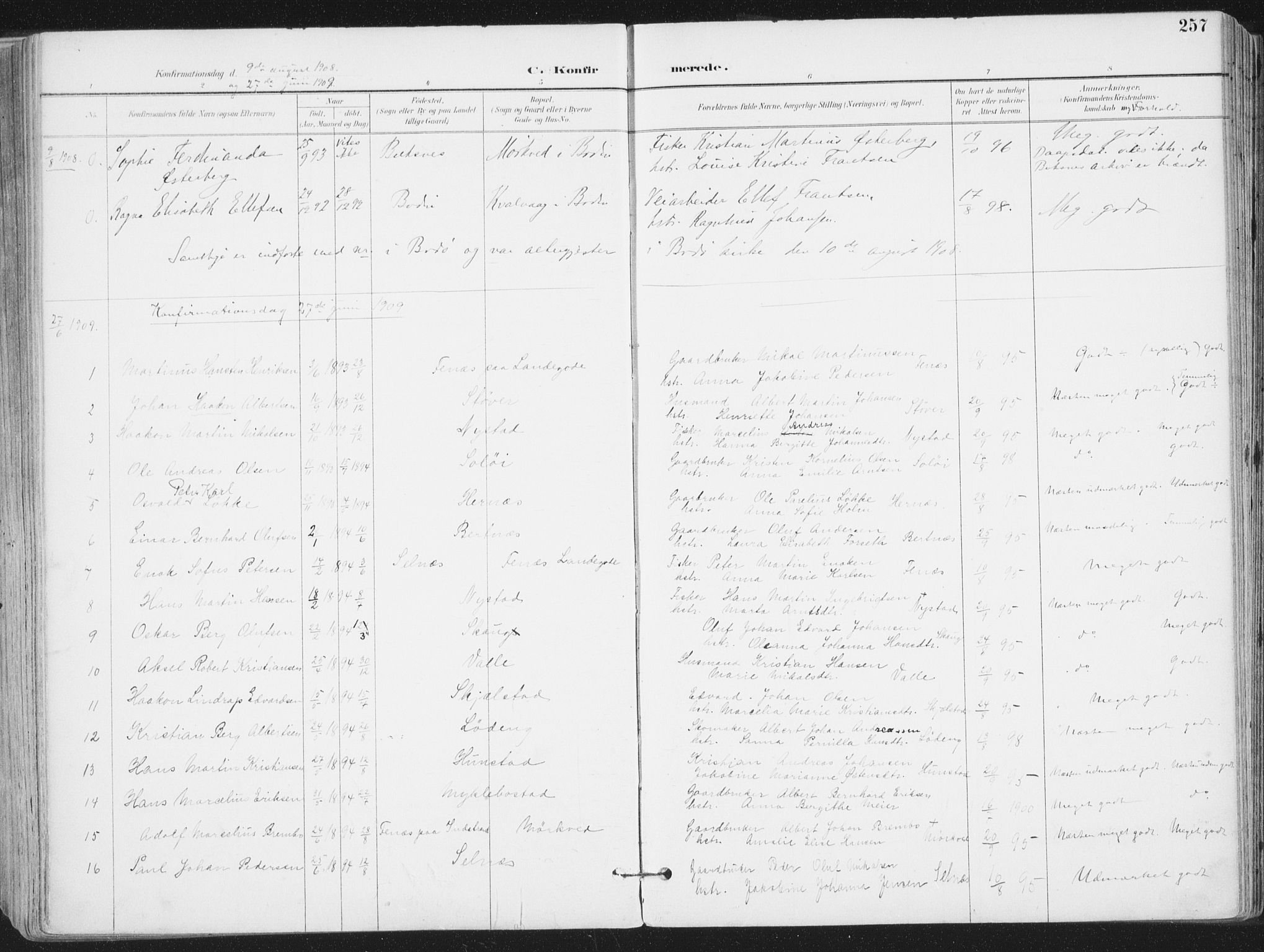 Ministerialprotokoller, klokkerbøker og fødselsregistre - Nordland, SAT/A-1459/802/L0055: Parish register (official) no. 802A02, 1894-1915, p. 257