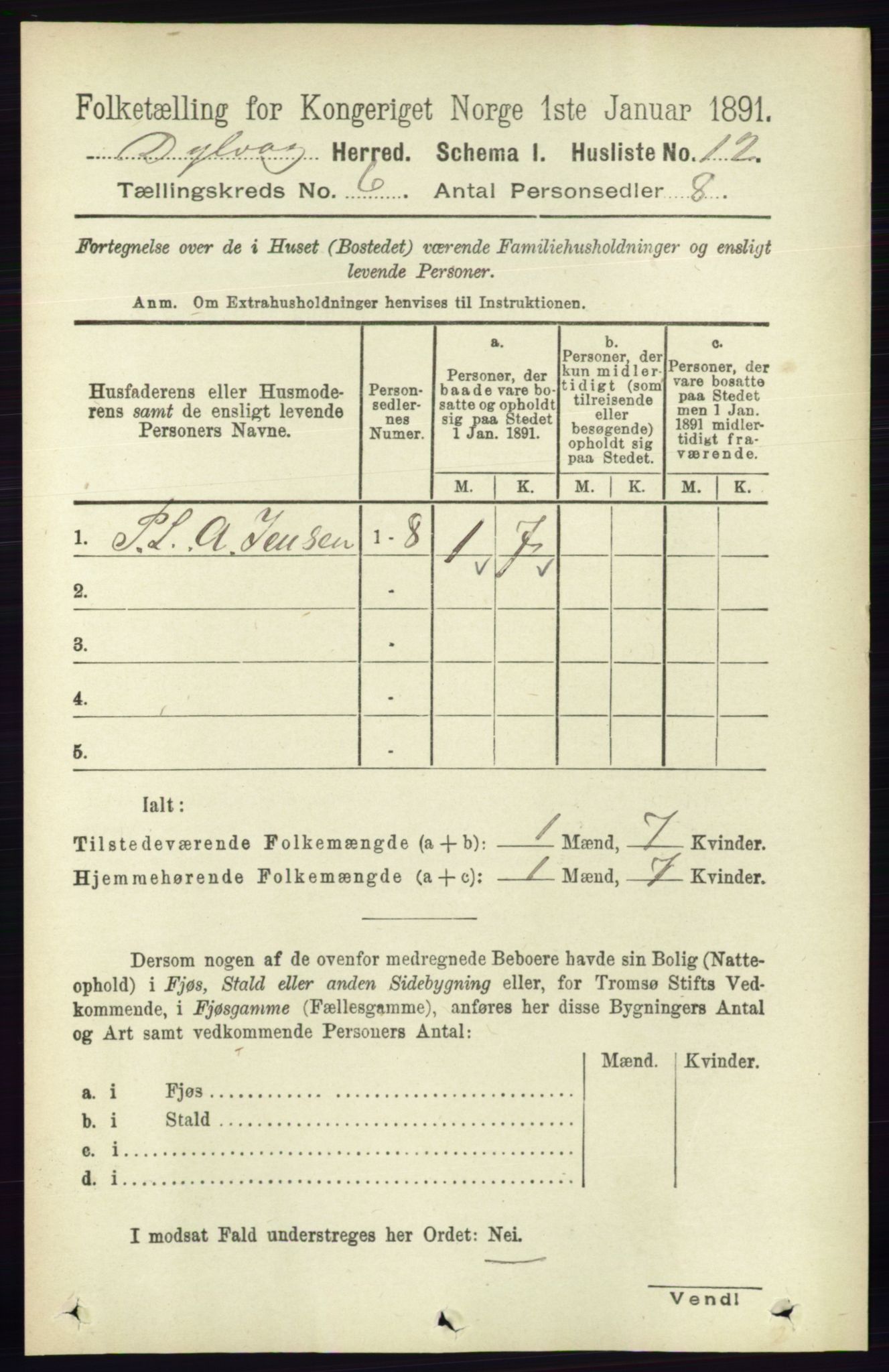 RA, 1891 census for 0915 Dypvåg, 1891, p. 1682