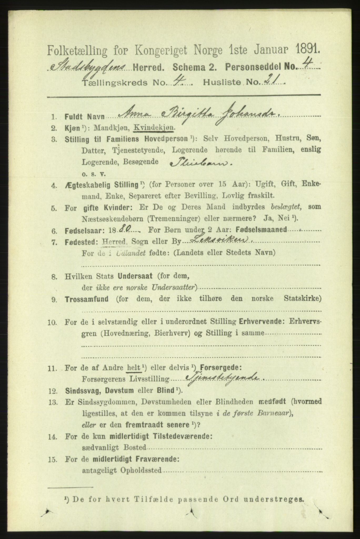 RA, 1891 census for 1625 Stadsbygd, 1891, p. 1946