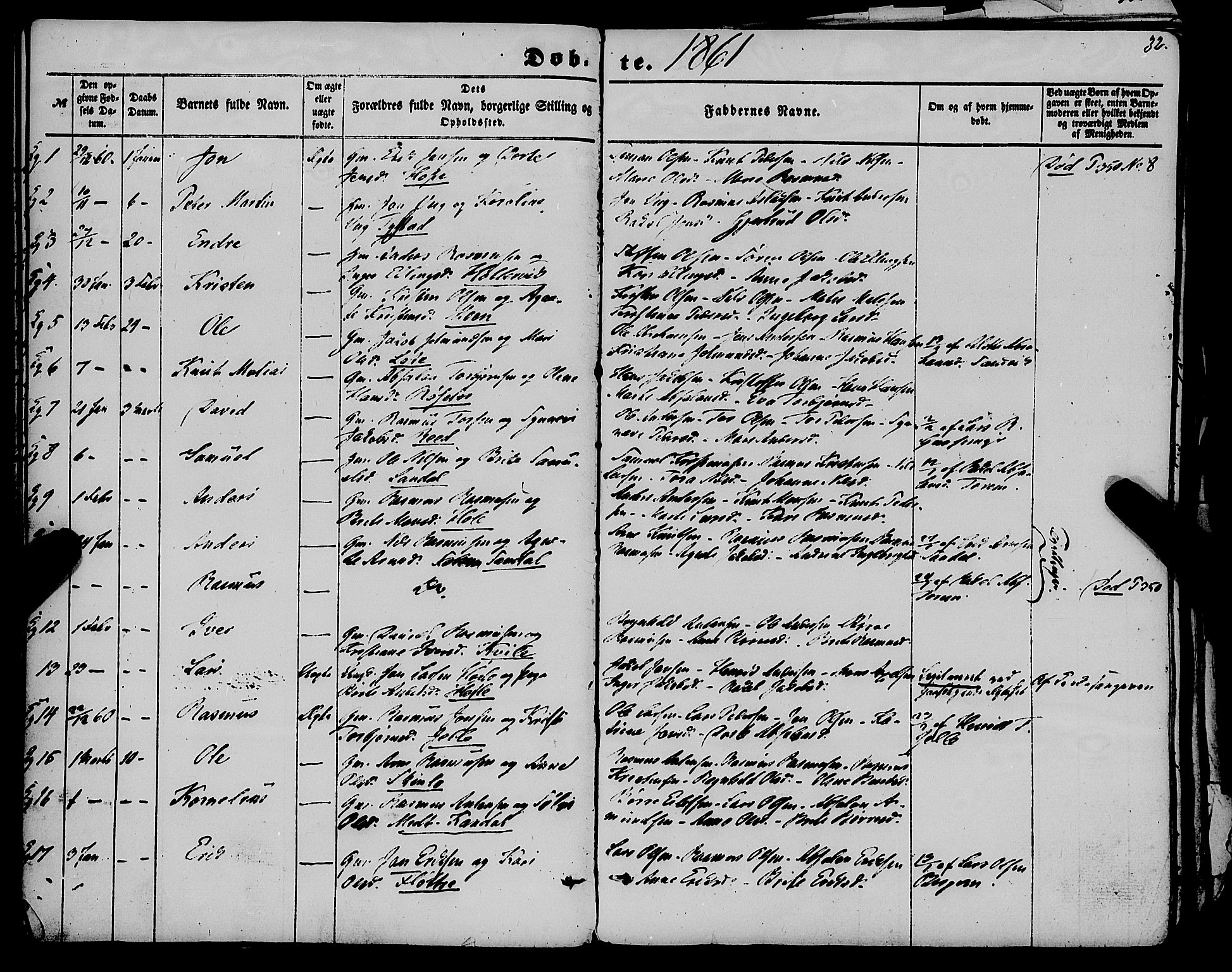 Gloppen sokneprestembete, SAB/A-80101/H/Haa/Haaa/L0009: Parish register (official) no. A 9, 1855-1870, p. 32