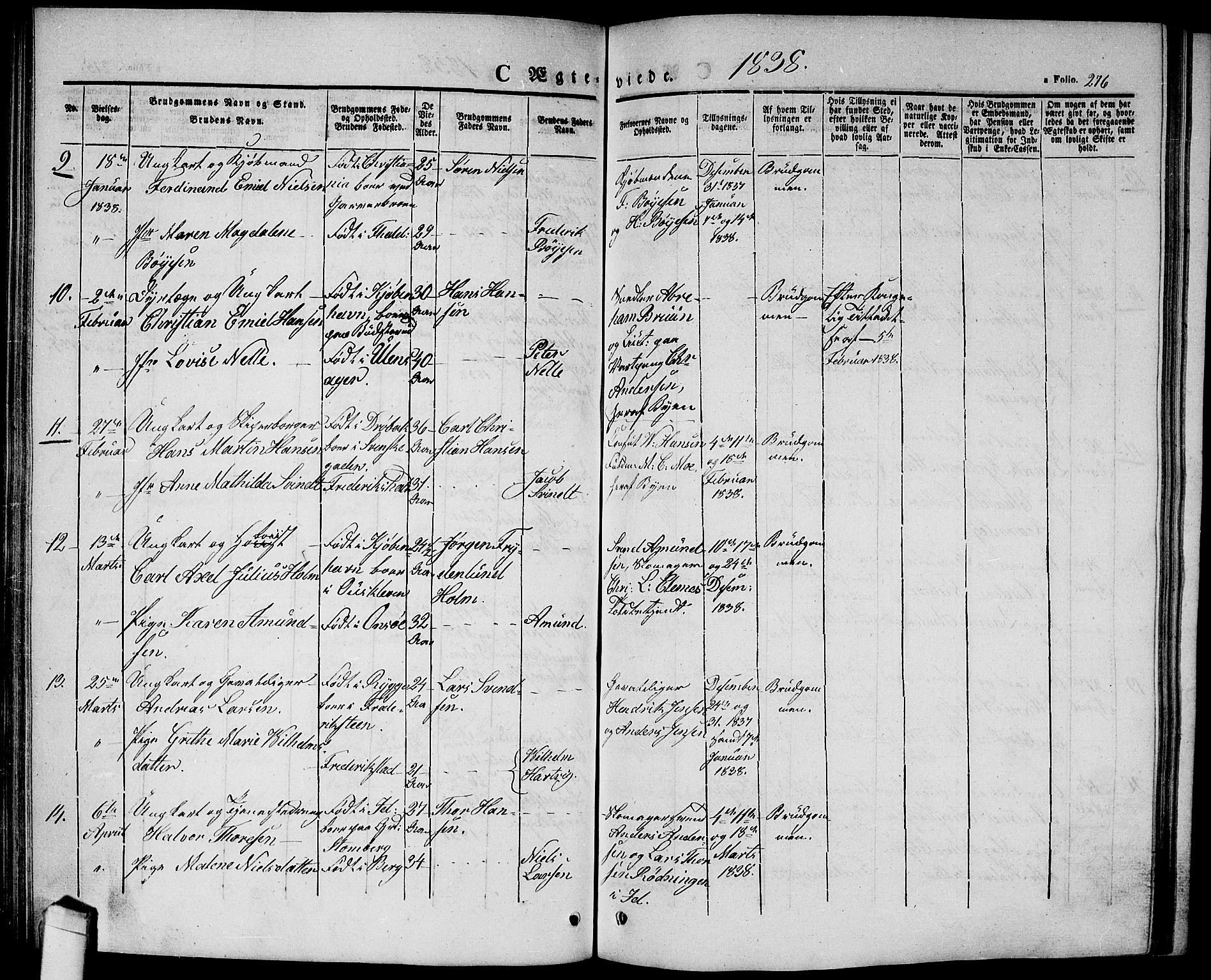 Halden prestekontor Kirkebøker, SAO/A-10909/G/Ga/L0003: Parish register (copy) no. 3, 1834-1844, p. 276