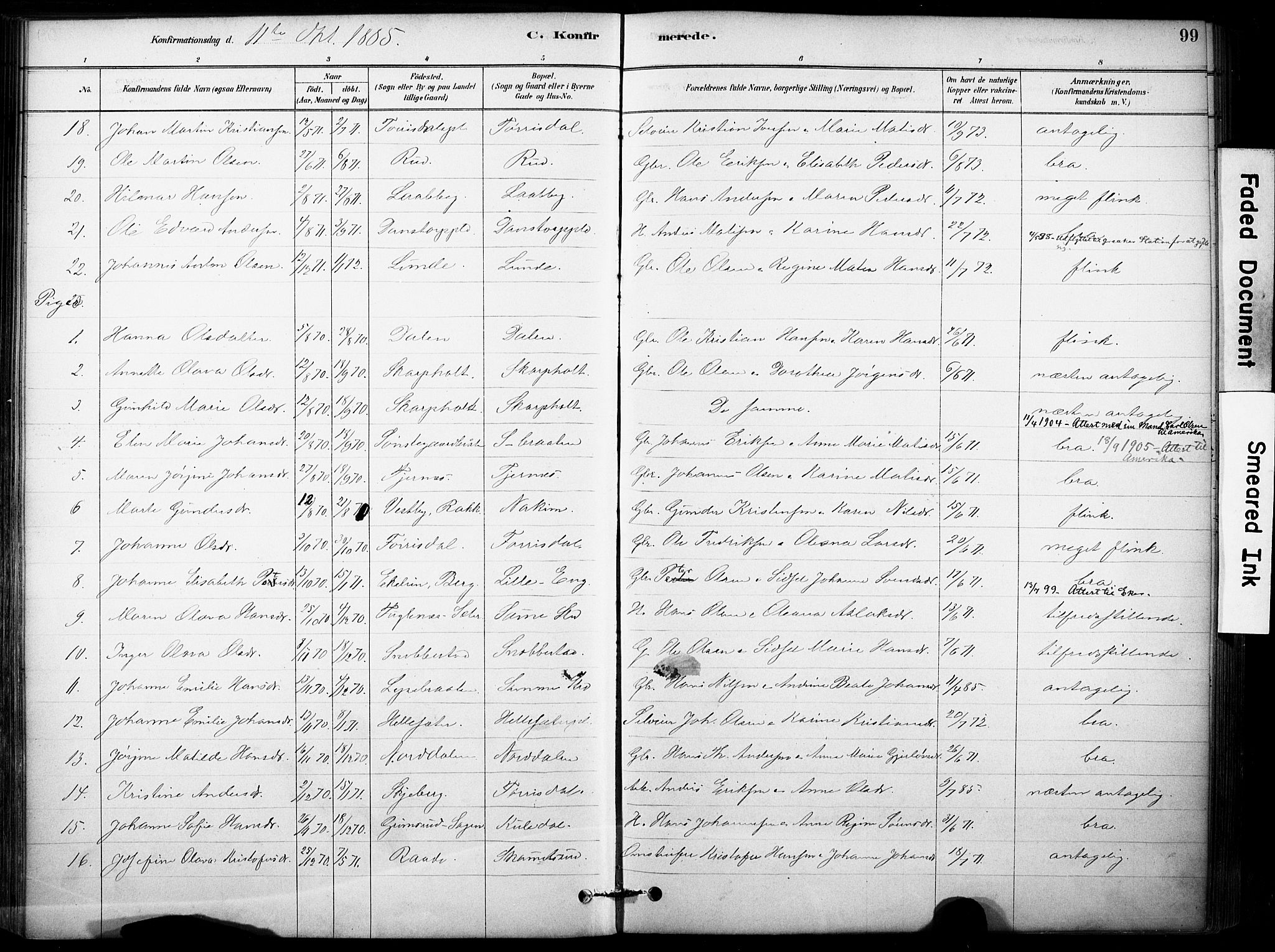 Rakkestad prestekontor Kirkebøker, AV/SAO-A-2008/F/Fb/L0001: Parish register (official) no. II 1, 1878-1899, p. 99