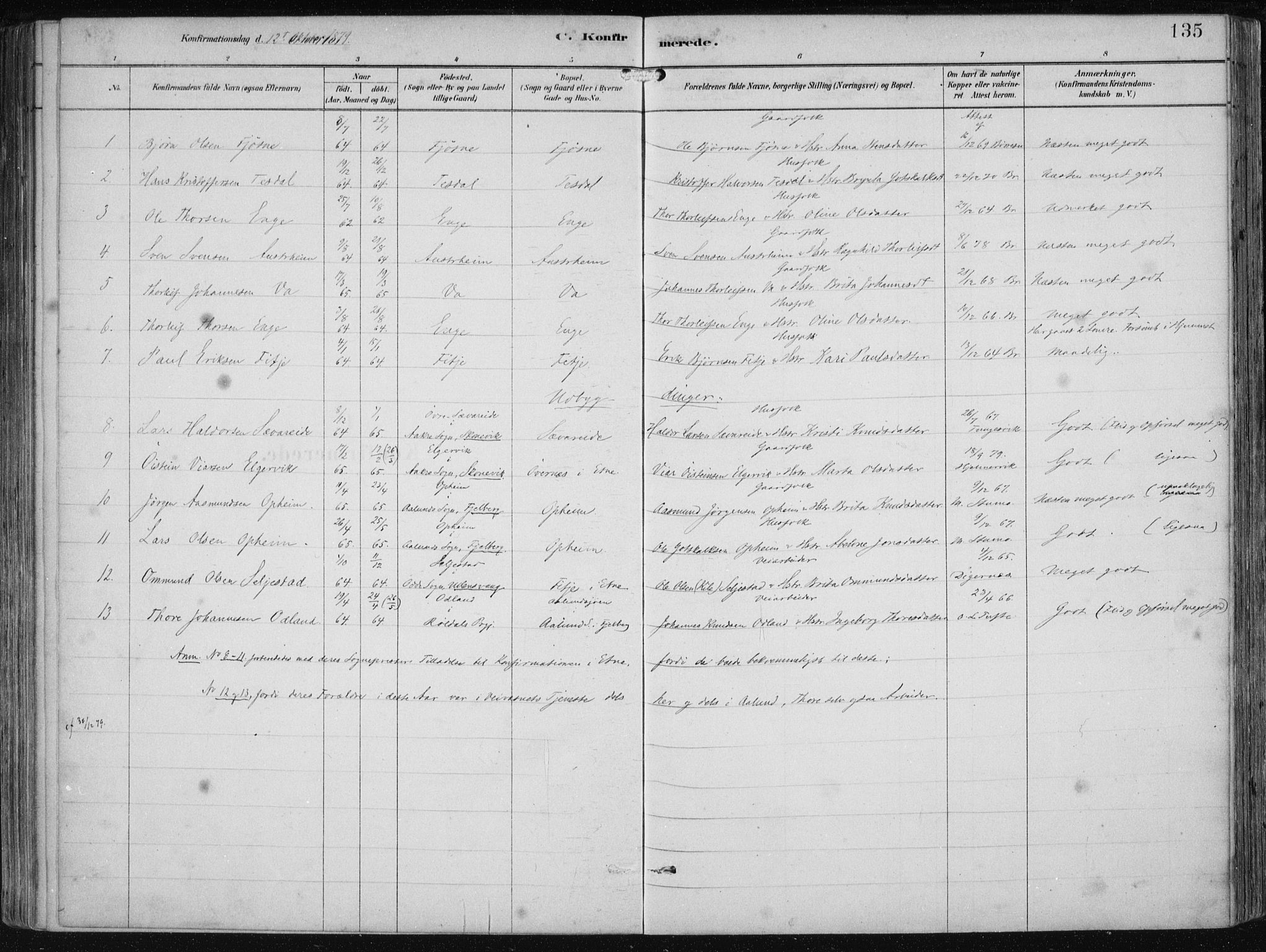 Etne sokneprestembete, SAB/A-75001/H/Haa: Parish register (official) no. B  1, 1879-1919, p. 135