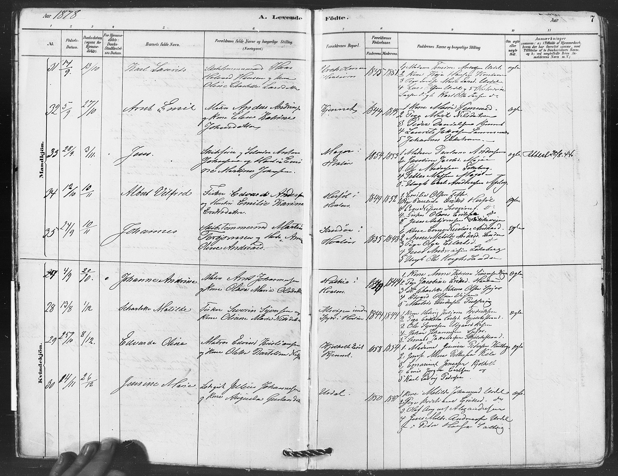 Hvaler prestekontor Kirkebøker, AV/SAO-A-2001/F/Fa/L0008: Parish register (official) no. I 8, 1878-1895, p. 7