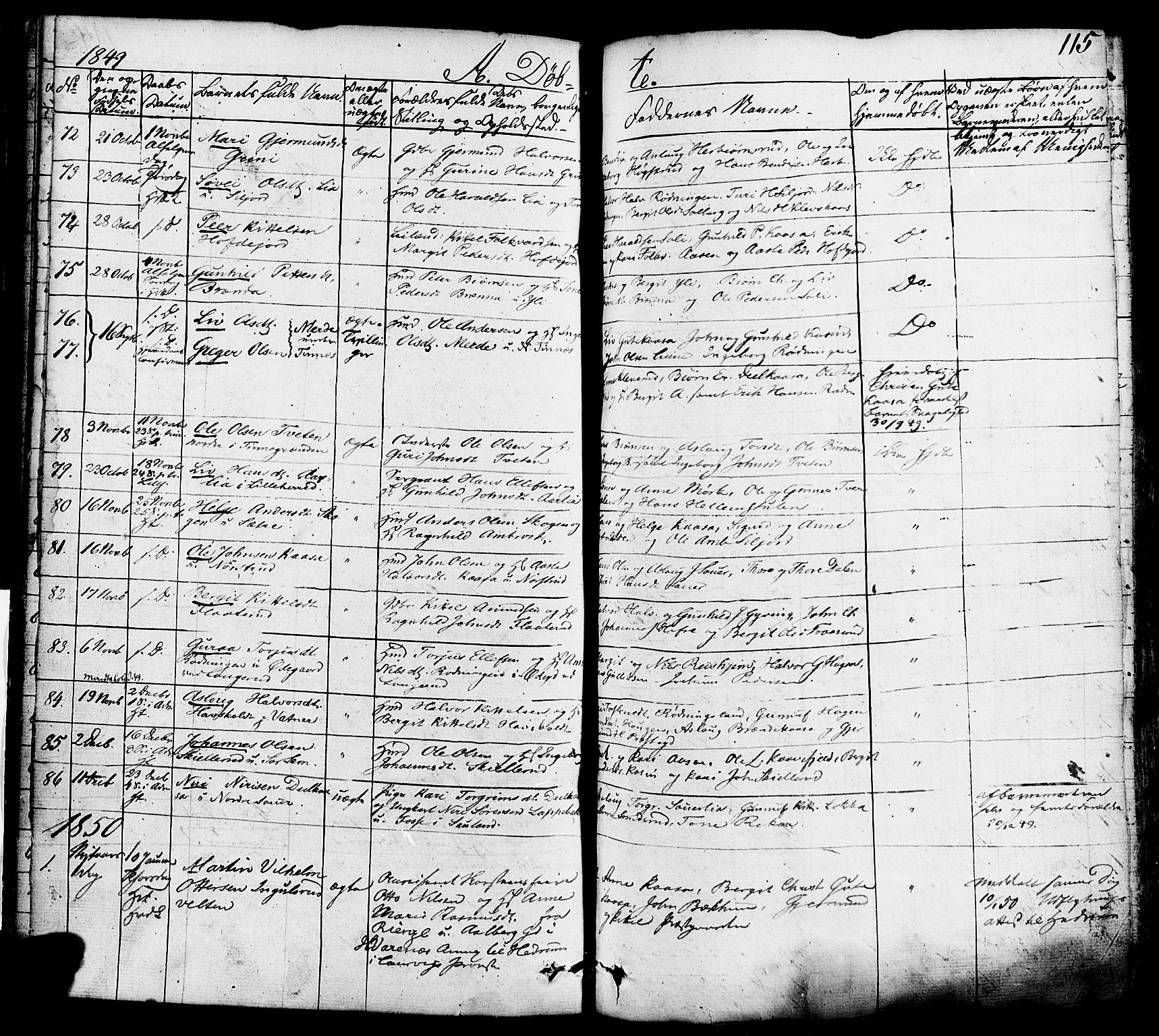 Heddal kirkebøker, SAKO/A-268/F/Fa/L0006: Parish register (official) no. I 6, 1837-1854, p. 115