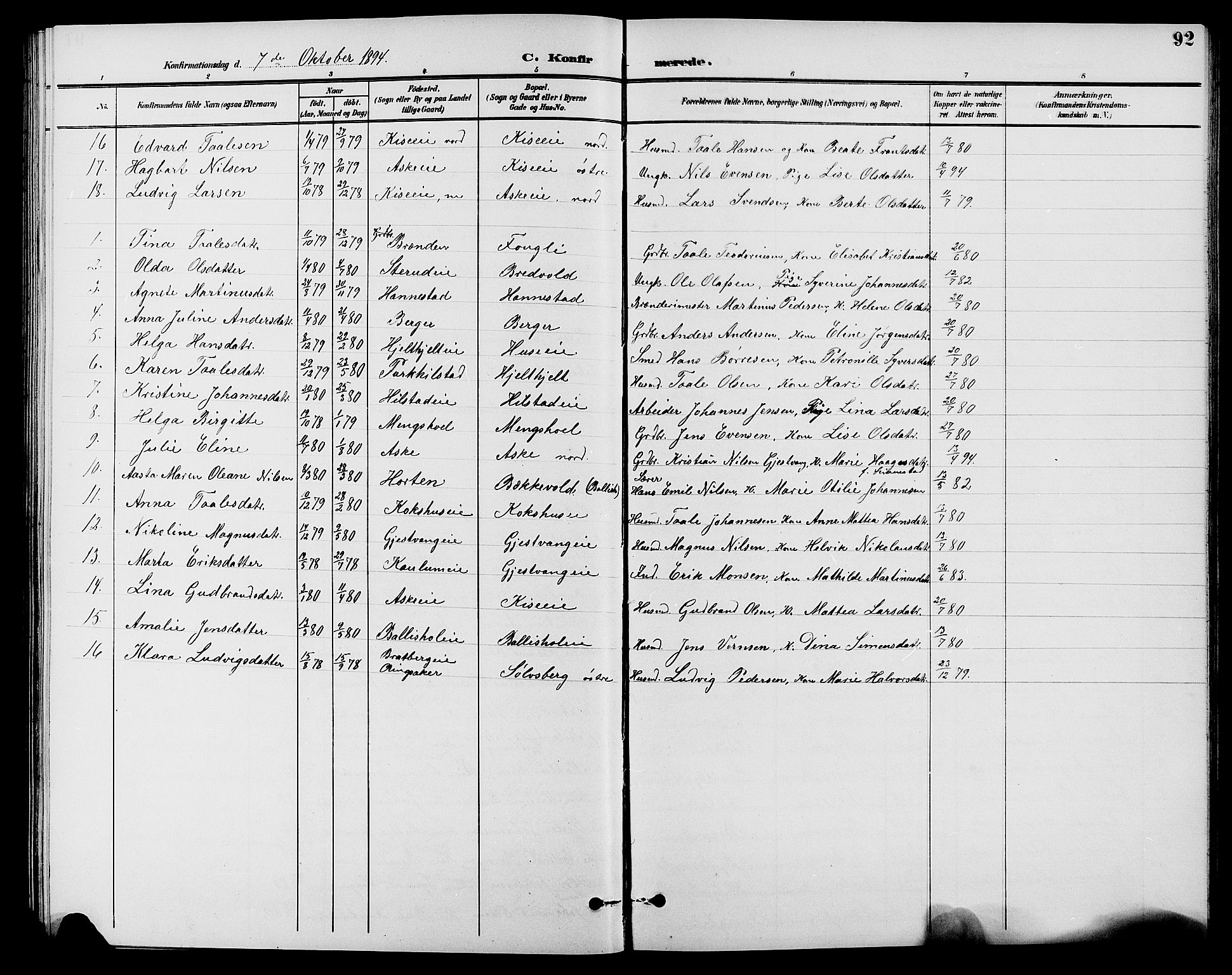 Nes prestekontor, Hedmark, AV/SAH-PREST-020/L/La/L0007: Parish register (copy) no. 7, 1892-1912, p. 92
