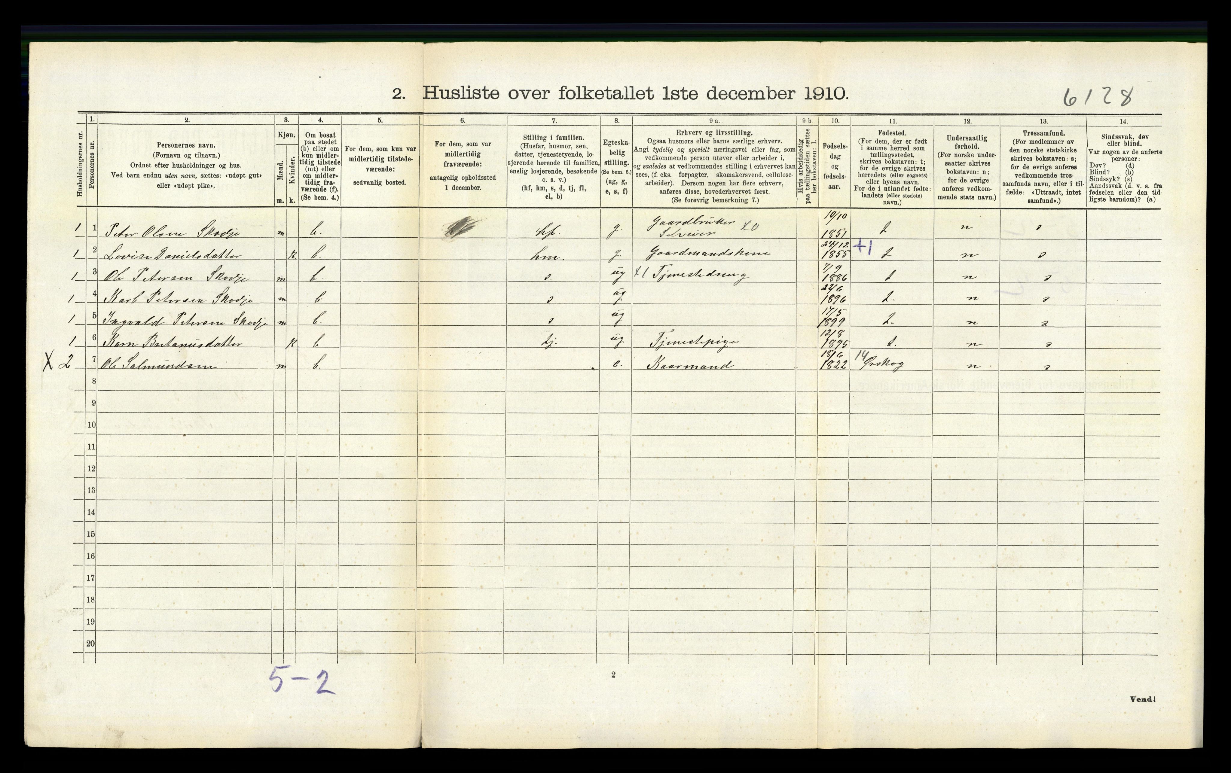 RA, 1910 census for Skodje, 1910, p. 452