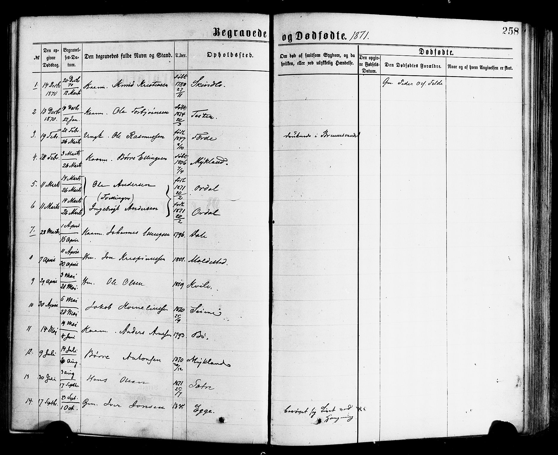 Gloppen sokneprestembete, SAB/A-80101/H/Haa/Haac/L0001: Parish register (official) no. C 1, 1871-1886, p. 258