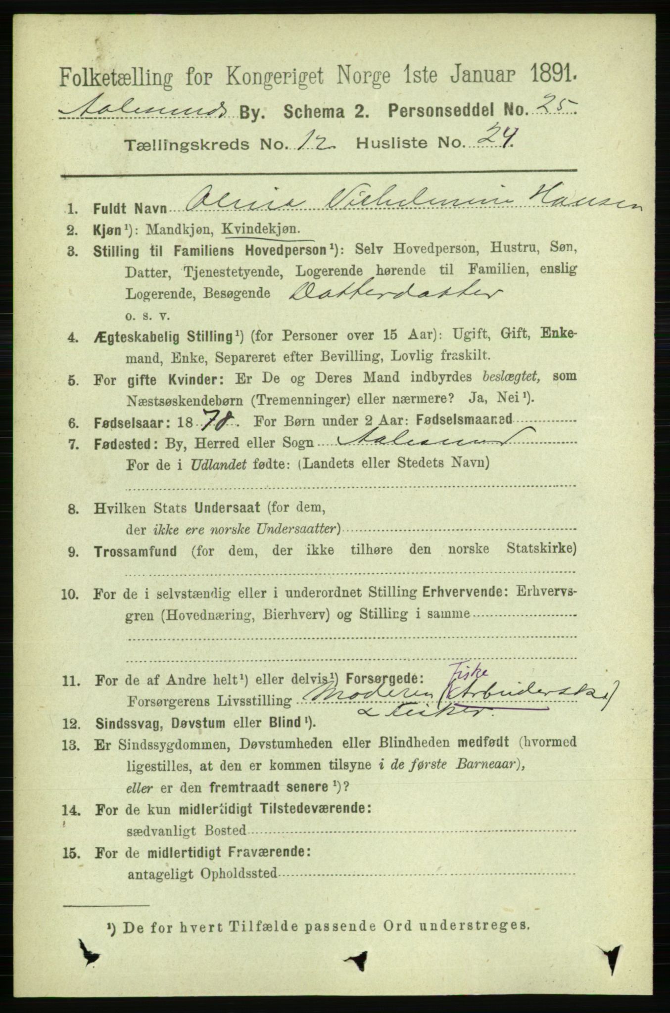 RA, 1891 census for 1501 Ålesund, 1891, p. 7887