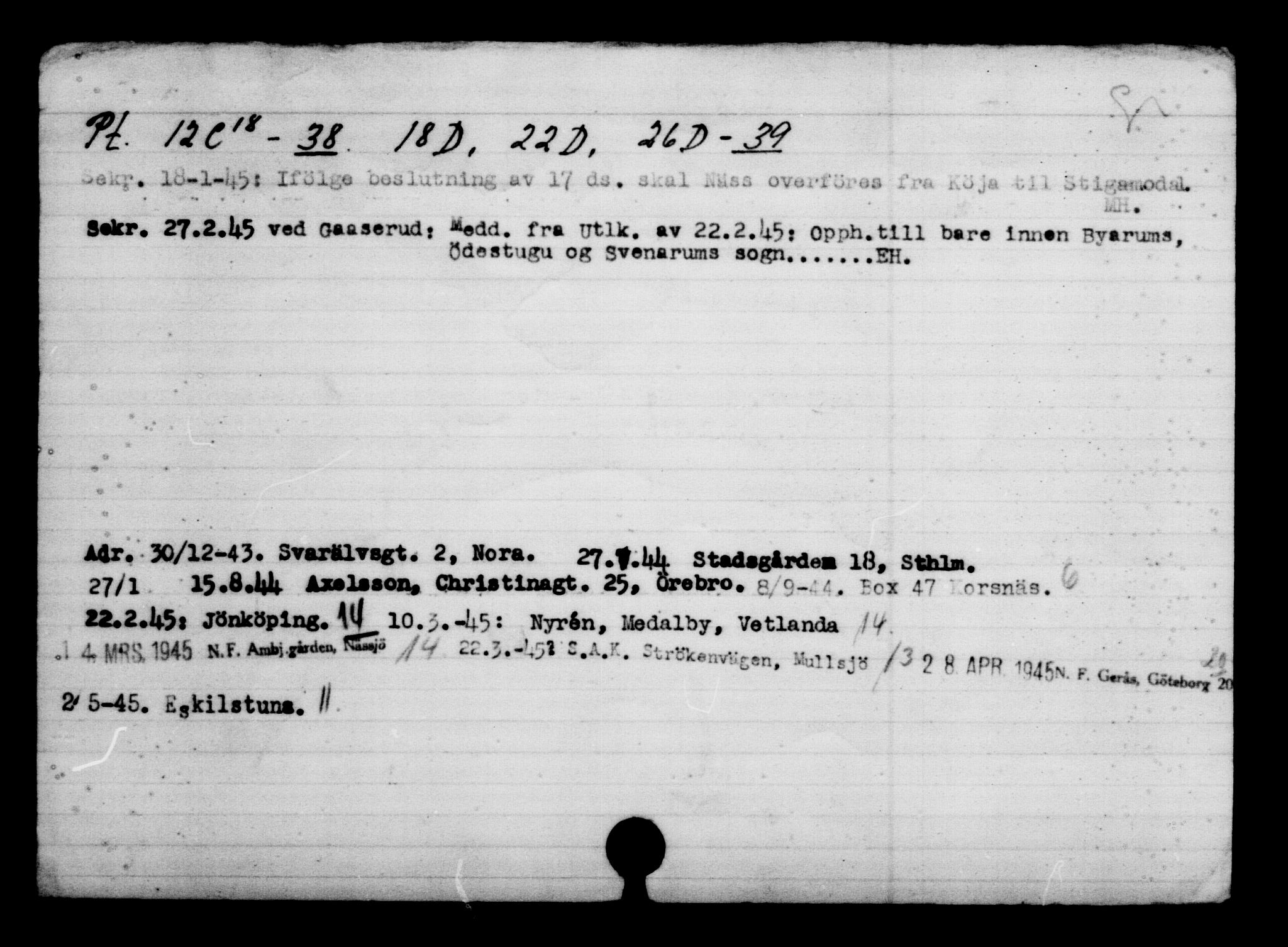 Utenriksstasjonene, Legasjonen i Stockholm, Flyktningkontoret, AV/RA-S-6753/V/Va/L0004: Kjesäterkartoteket, flyktninger med registreringsnr. 3496-6610, 1940-1945, p. 3374