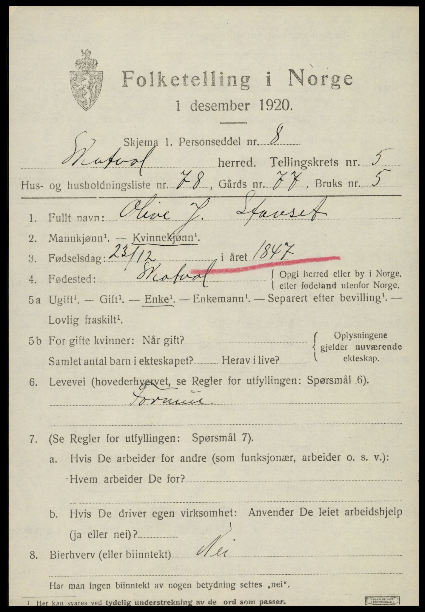 SAT, 1920 census for Skatval, 1920, p. 4417