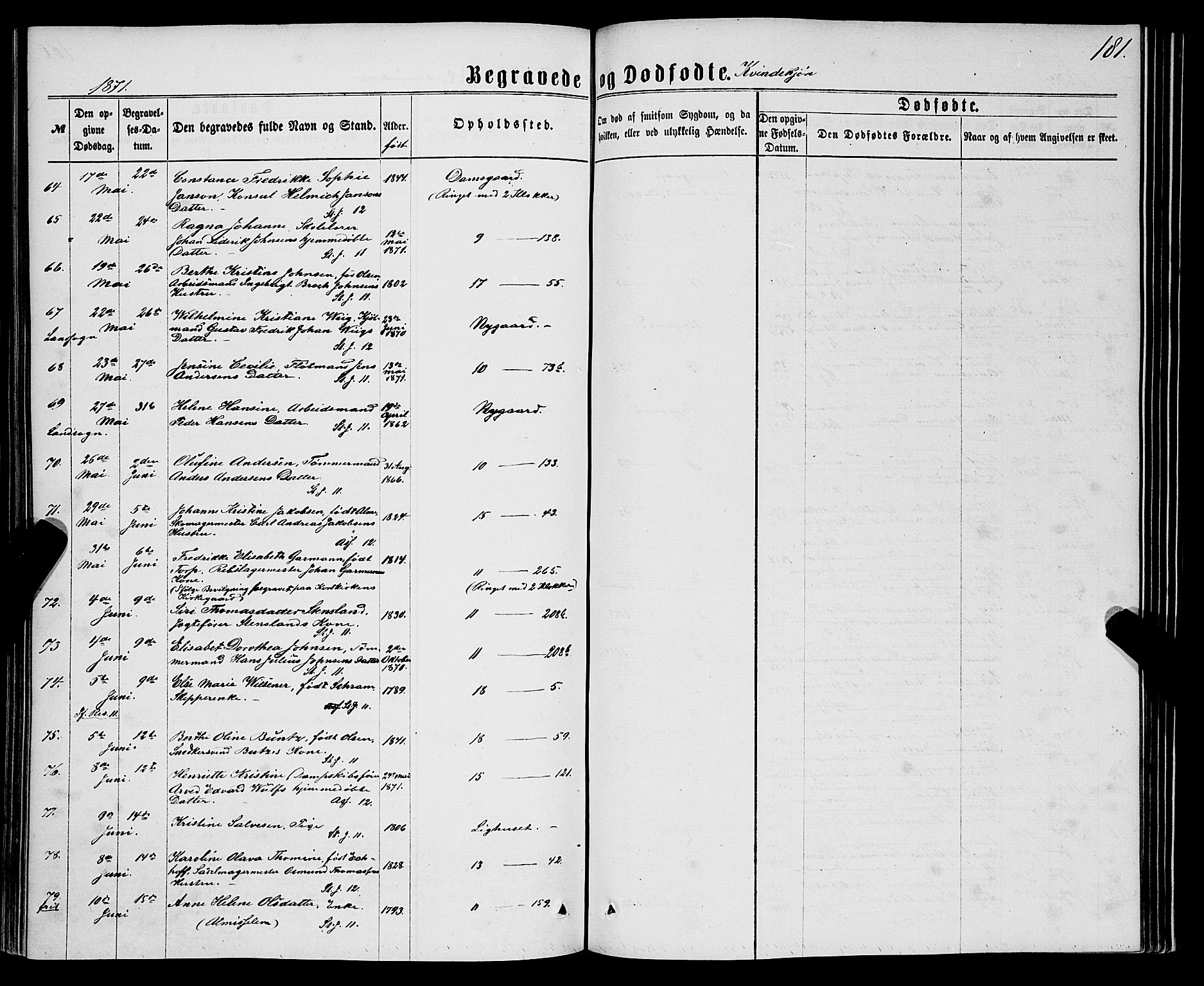Domkirken sokneprestembete, SAB/A-74801/H/Haa/L0042: Parish register (official) no. E 3, 1863-1876, p. 181