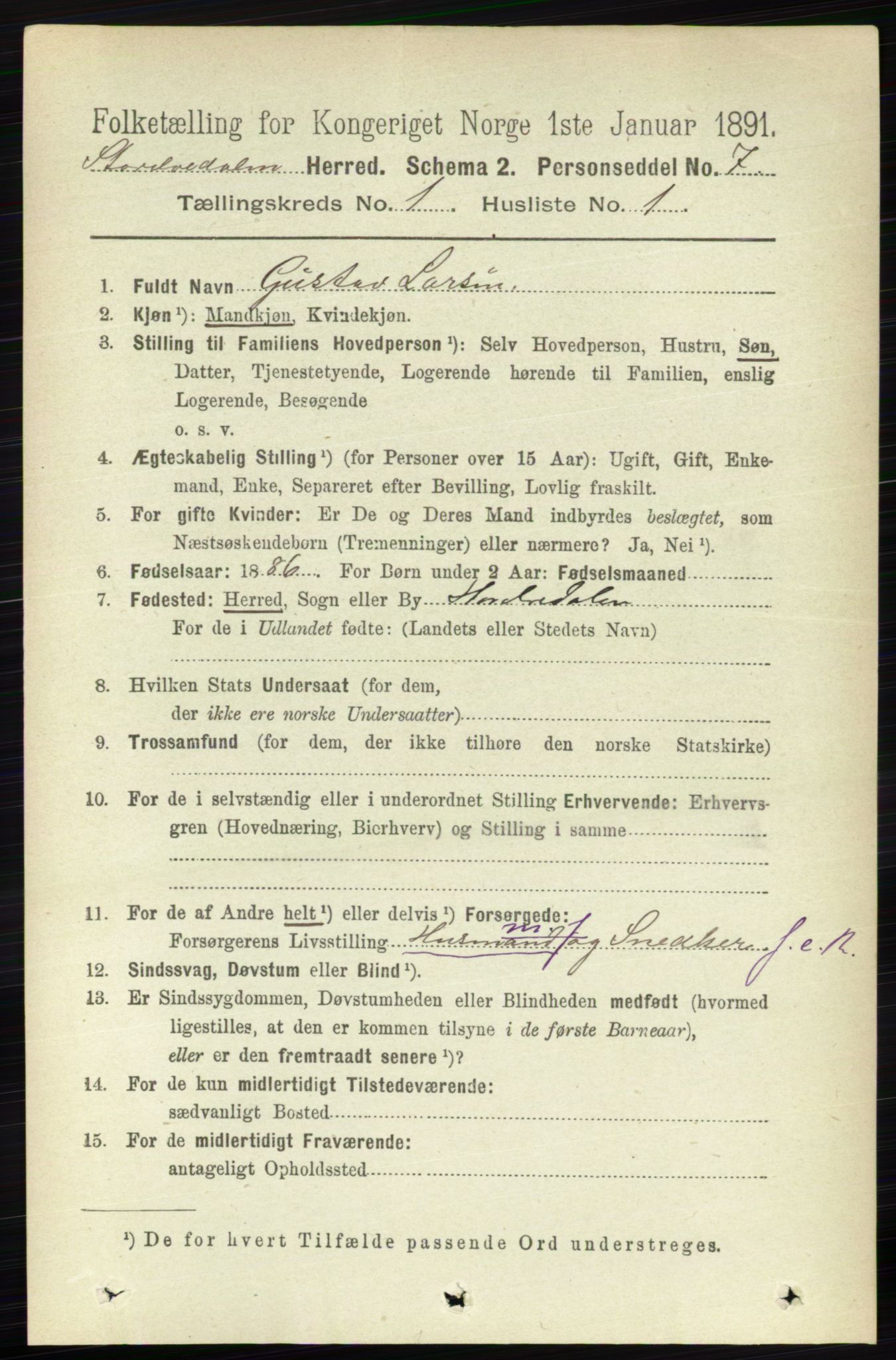 RA, 1891 census for 0430 Stor-Elvdal, 1891, p. 77