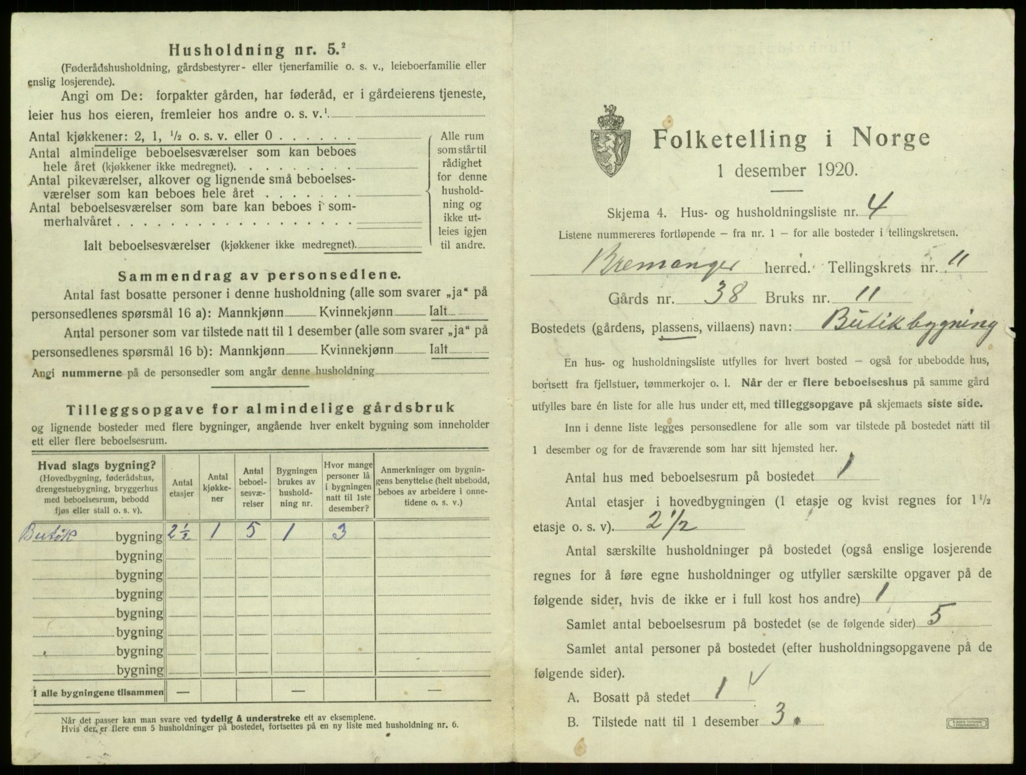 SAB, 1920 census for Bremanger, 1920, p. 759