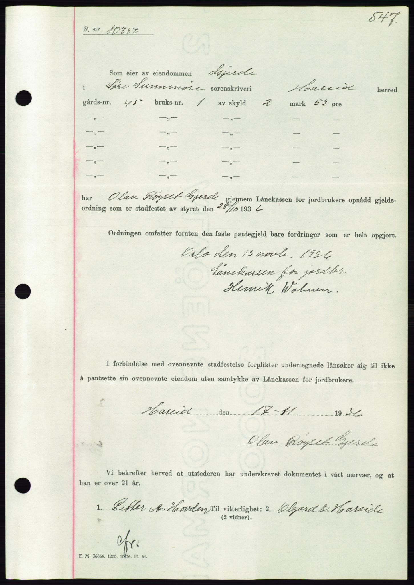 Søre Sunnmøre sorenskriveri, AV/SAT-A-4122/1/2/2C/L0061: Mortgage book no. 55, 1936-1936, Diary no: : 1658/1936