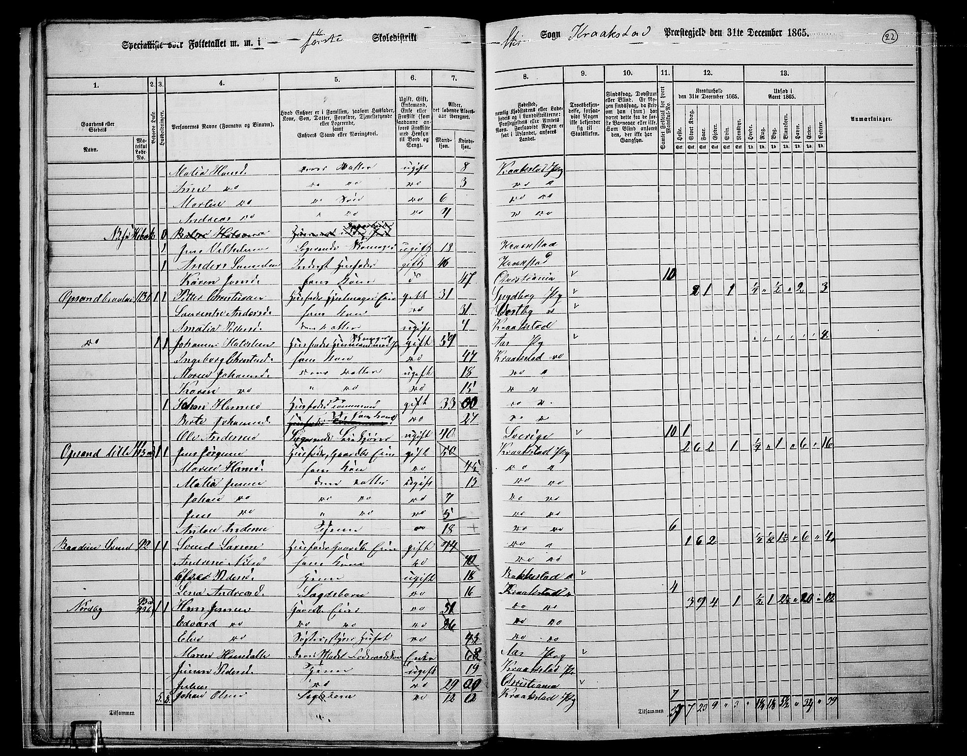 RA, 1865 census for Kråkstad, 1865, p. 19