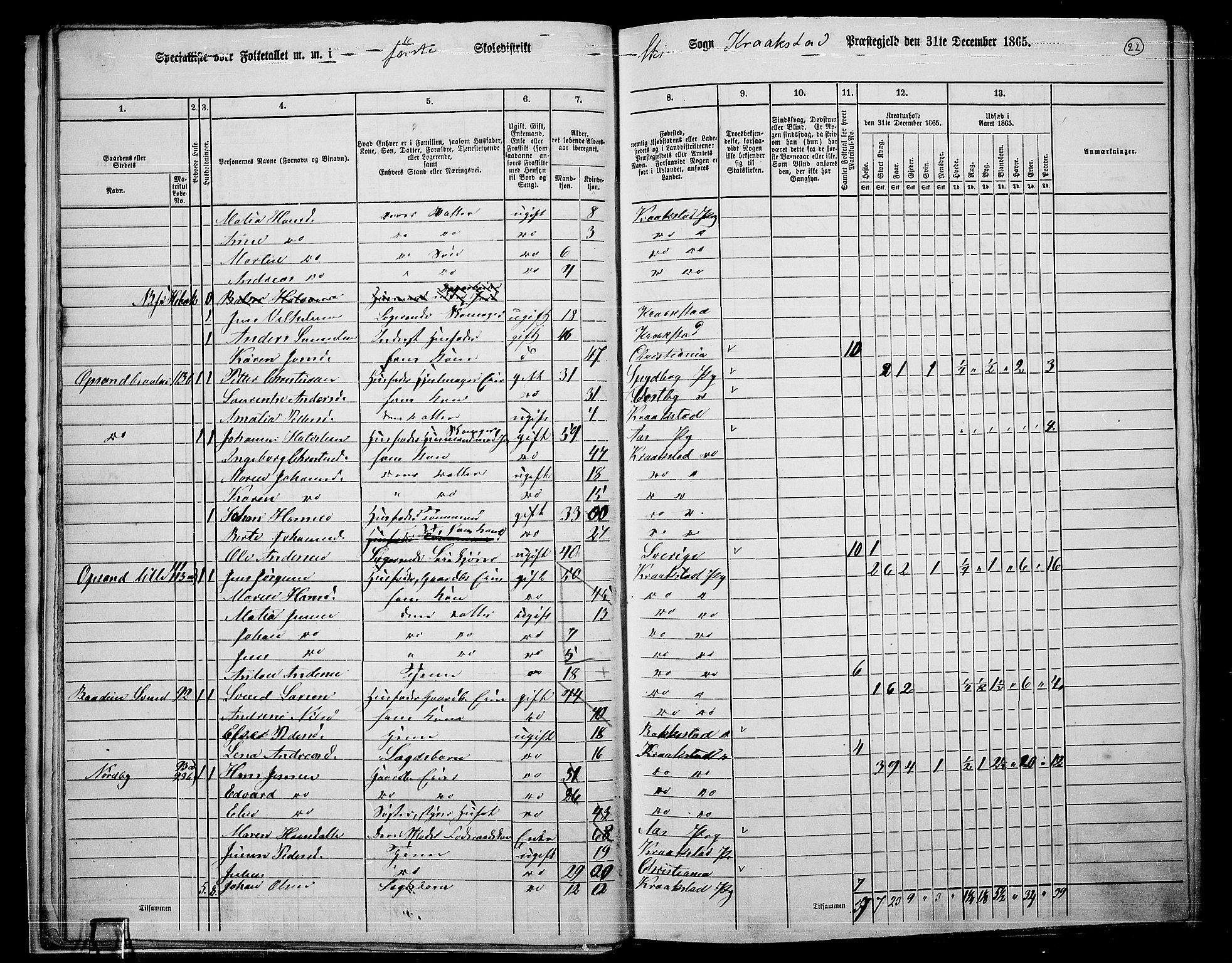 RA, 1865 census for Kråkstad, 1865, p. 19