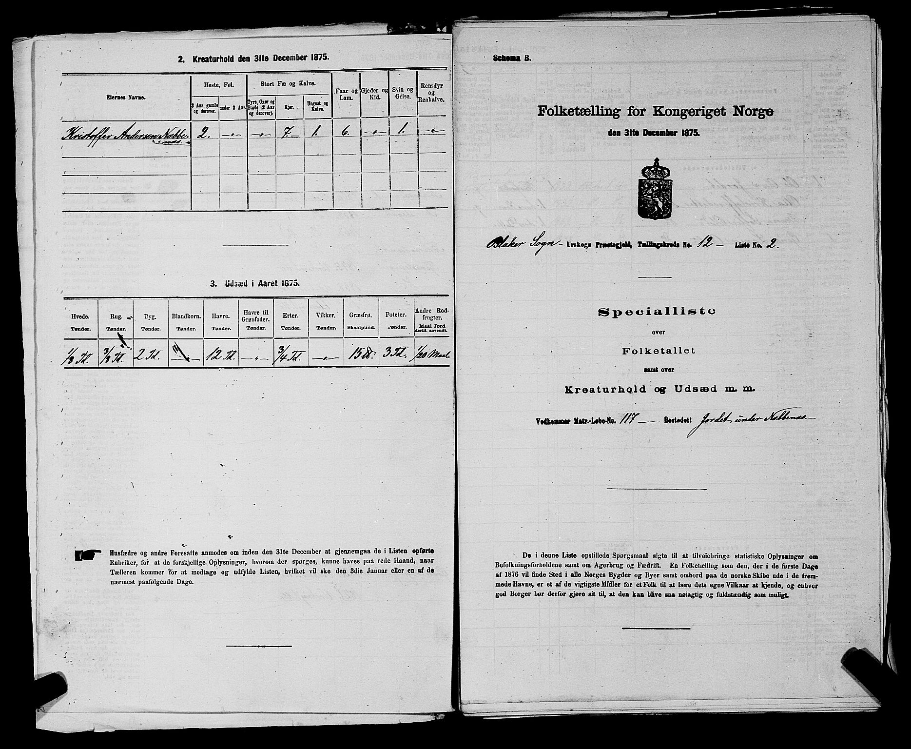 RA, 1875 census for 0224P Aurskog, 1875, p. 1165