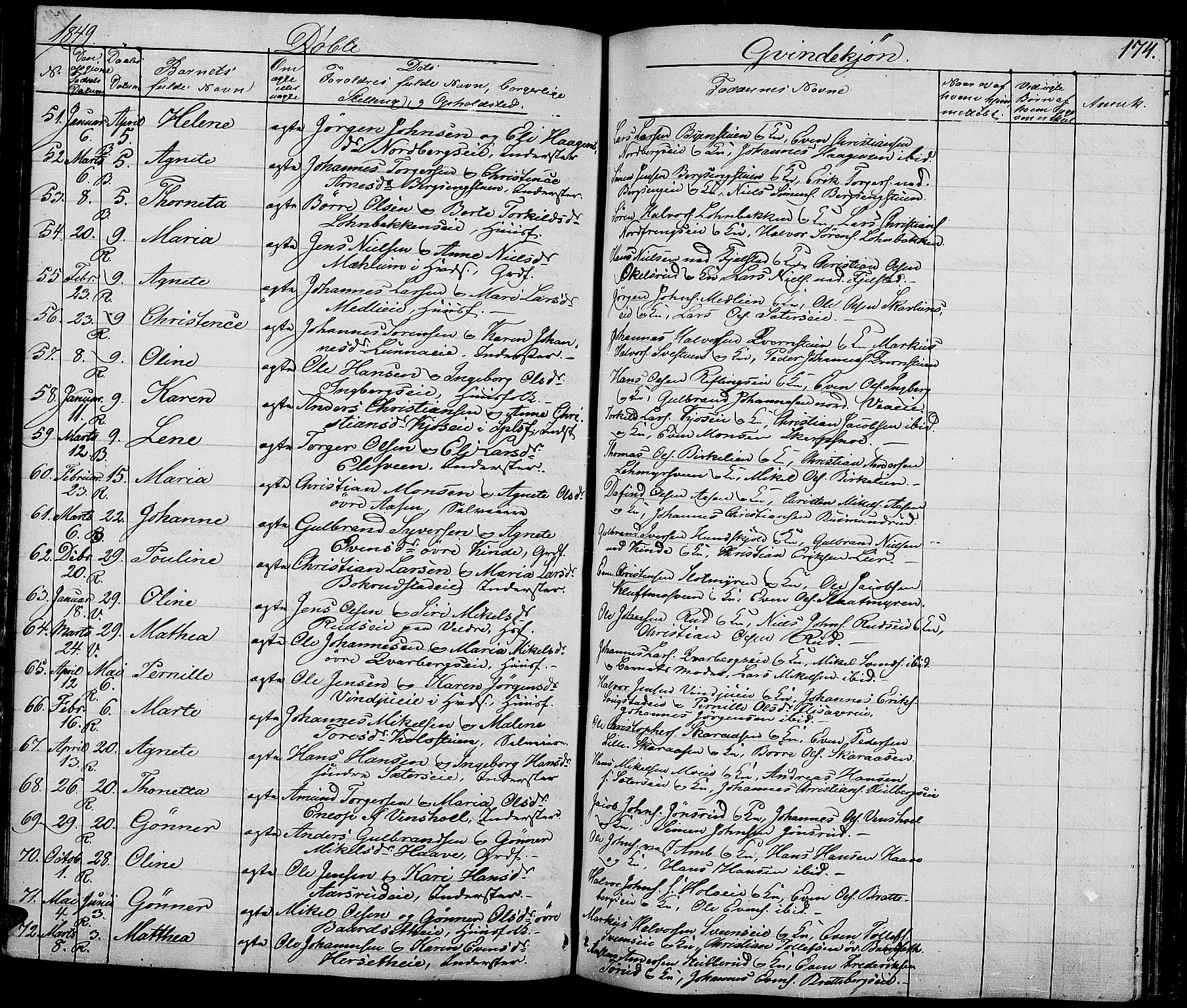 Ringsaker prestekontor, AV/SAH-PREST-014/L/La/L0005: Parish register (copy) no. 5, 1839-1850, p. 174