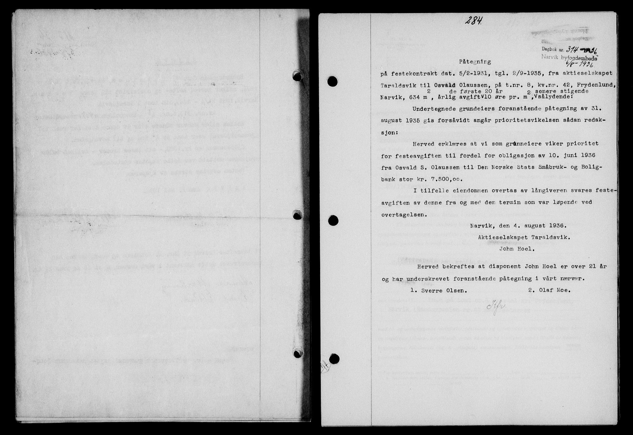 Narvik sorenskriveri, SAT/A-0002/1/2/2C/2Ca/L0011: Mortgage book no. 14, 1935-1937, Deed date: 06.08.1936