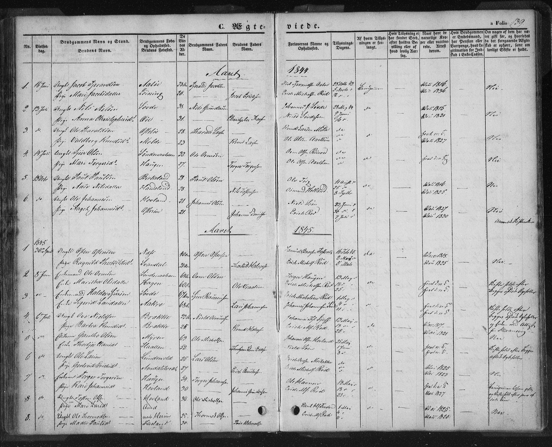 Sand sokneprestkontor, AV/SAST-A-101848/01/III/L0002: Parish register (official) no. A 2, 1838-1859, p. 139