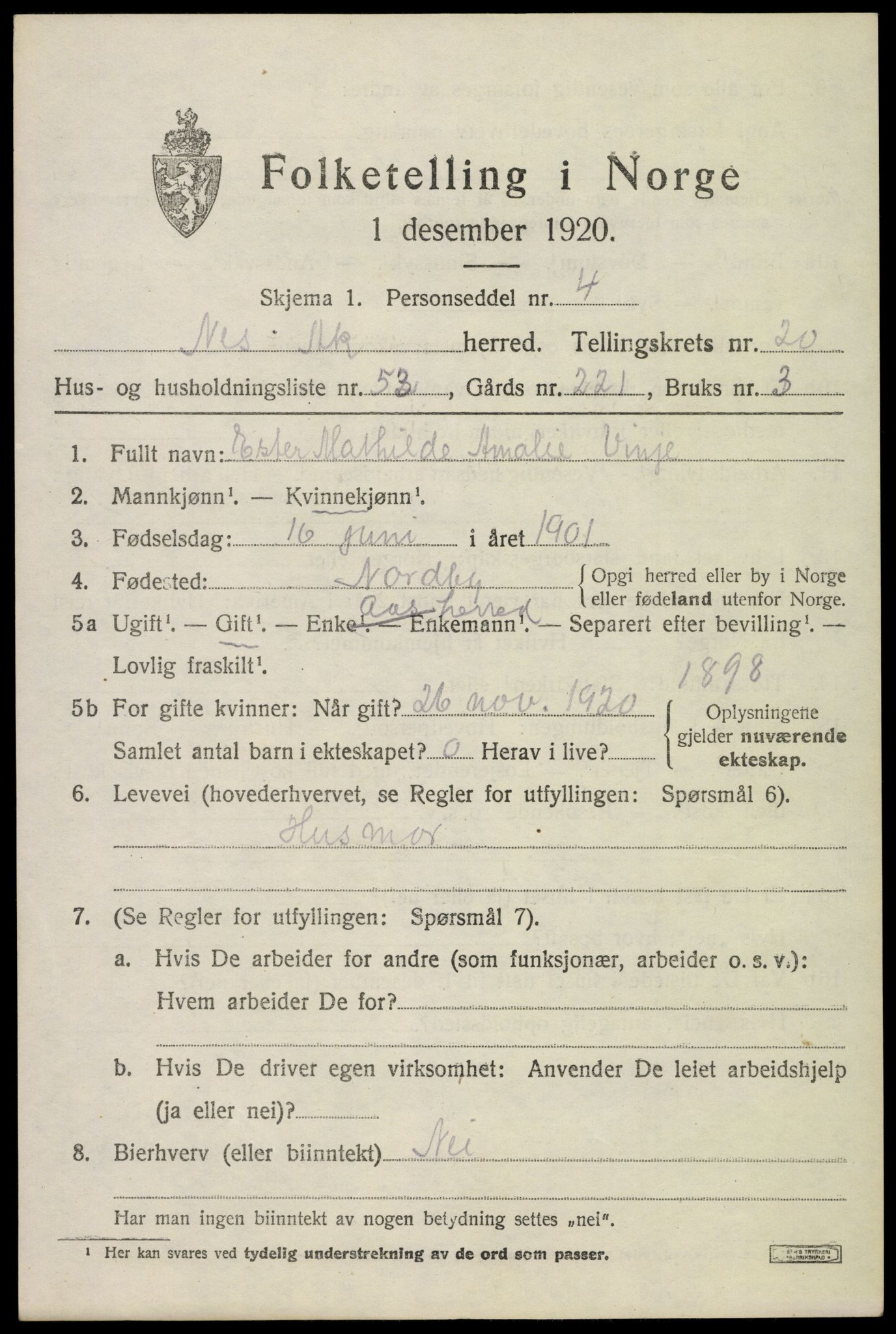 SAO, 1920 census for Nes, 1920, p. 21932