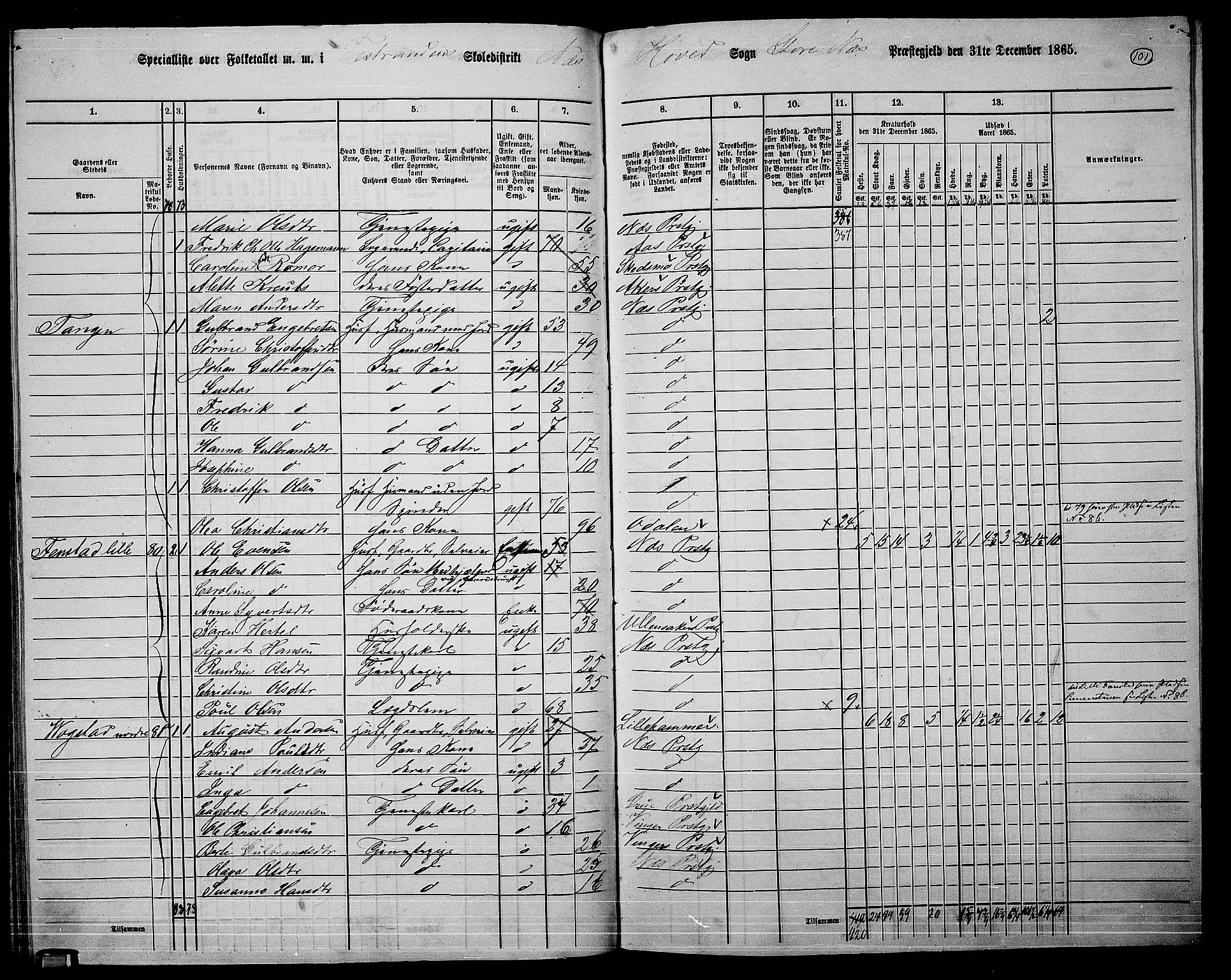 RA, 1865 census for Nes, 1865, p. 93