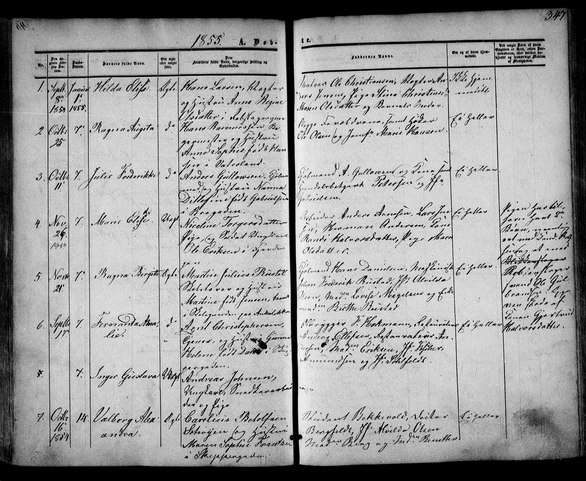 Oslo domkirke Kirkebøker, SAO/A-10752/F/Fa/L0014: Parish register (official) no. 14, 1850-1857, p. 347