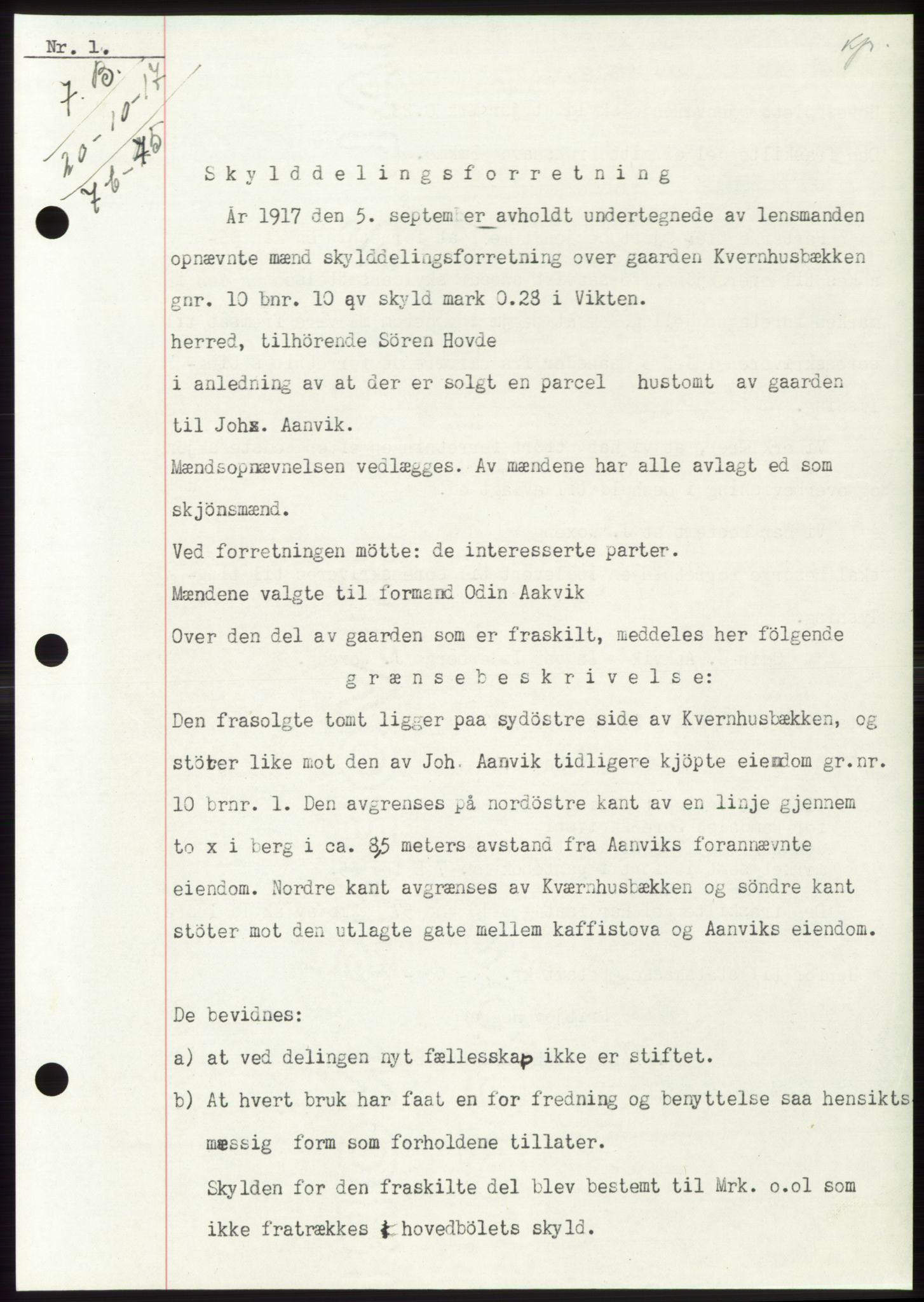 Namdal sorenskriveri, SAT/A-4133/1/2/2C: Mortgage book no. -, 1916-1921, Deed date: 20.10.1917