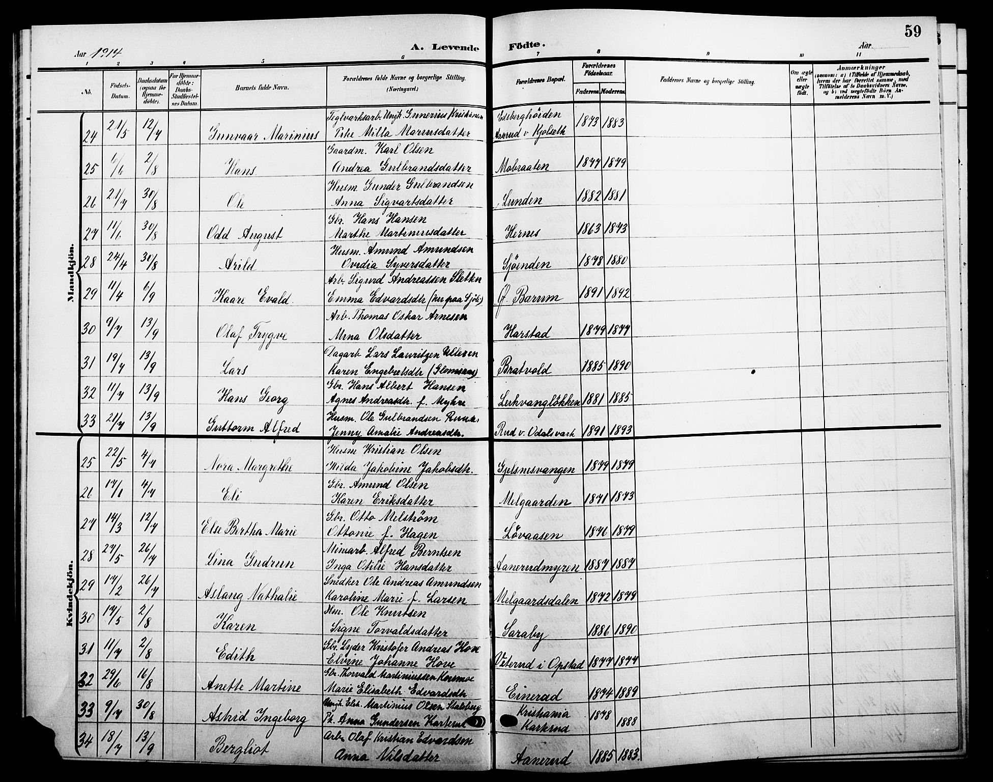 Sør-Odal prestekontor, AV/SAH-PREST-030/H/Ha/Hab/L0005: Parish register (copy) no. 5, 1903-1915, p. 59