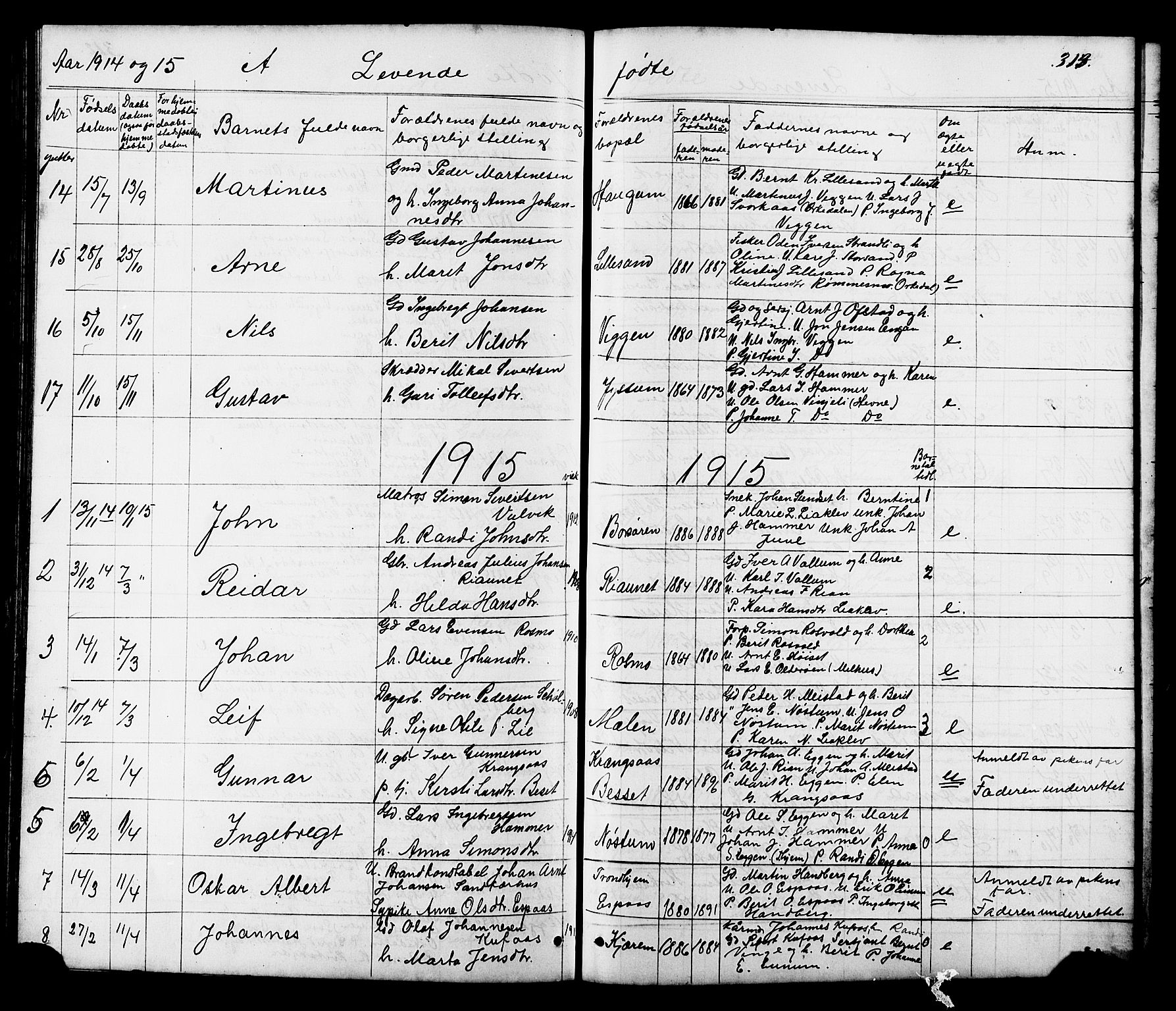 Ministerialprotokoller, klokkerbøker og fødselsregistre - Sør-Trøndelag, SAT/A-1456/665/L0777: Parish register (copy) no. 665C02, 1867-1915, p. 313