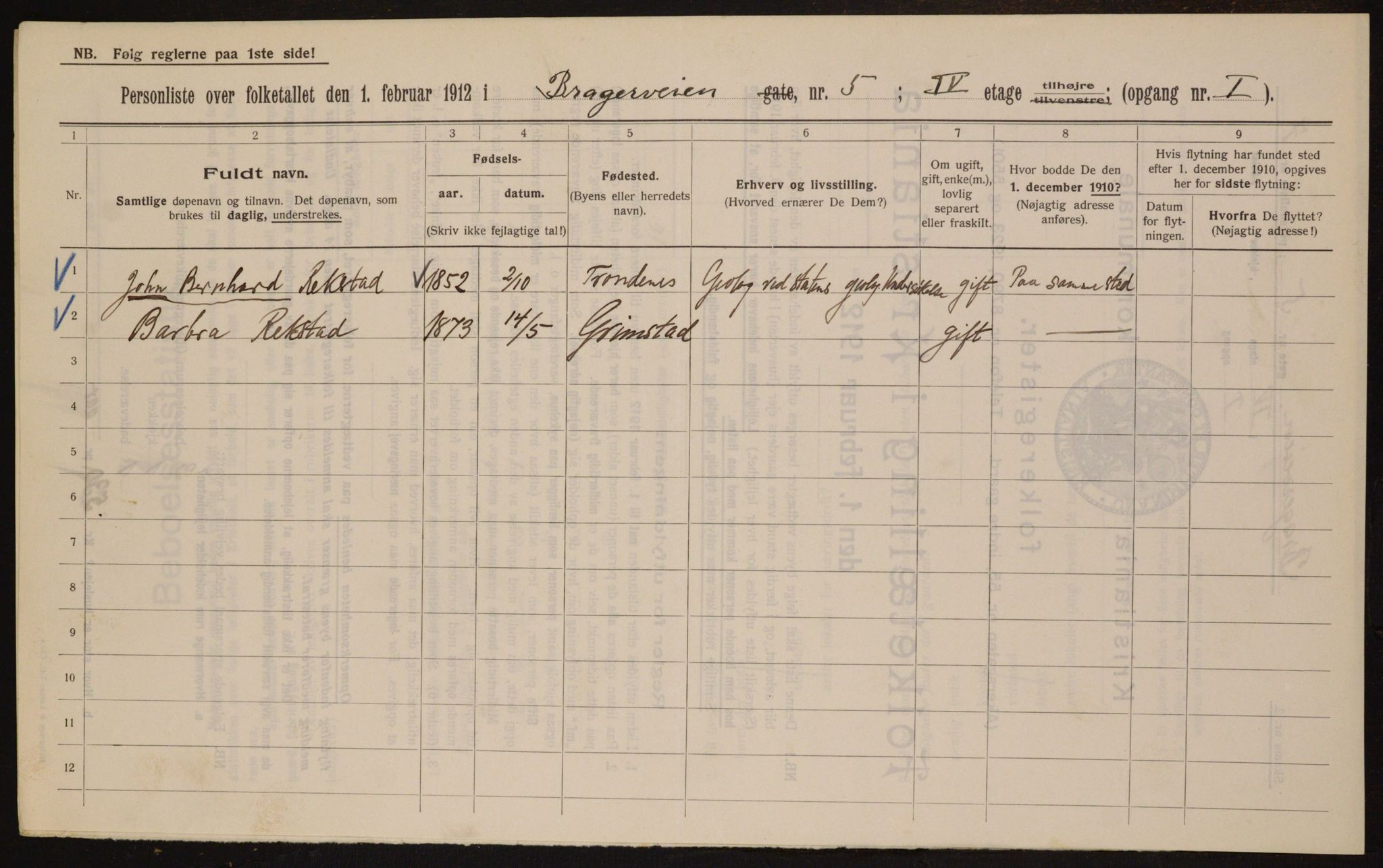 OBA, Municipal Census 1912 for Kristiania, 1912, p. 7968