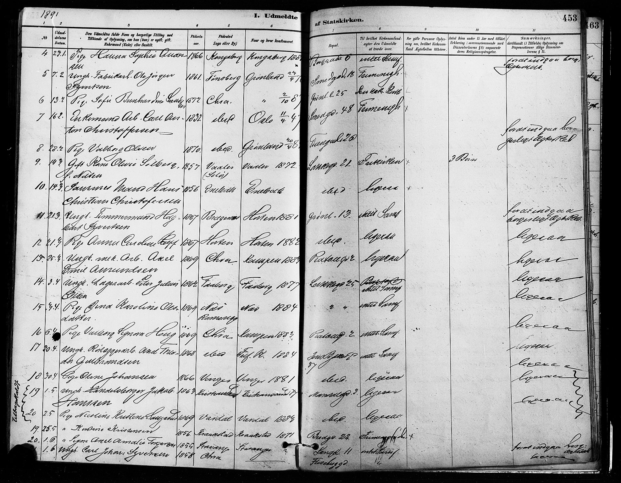 Grønland prestekontor Kirkebøker, AV/SAO-A-10848/F/Fa/L0008: Parish register (official) no. 8, 1881-1893, p. 453