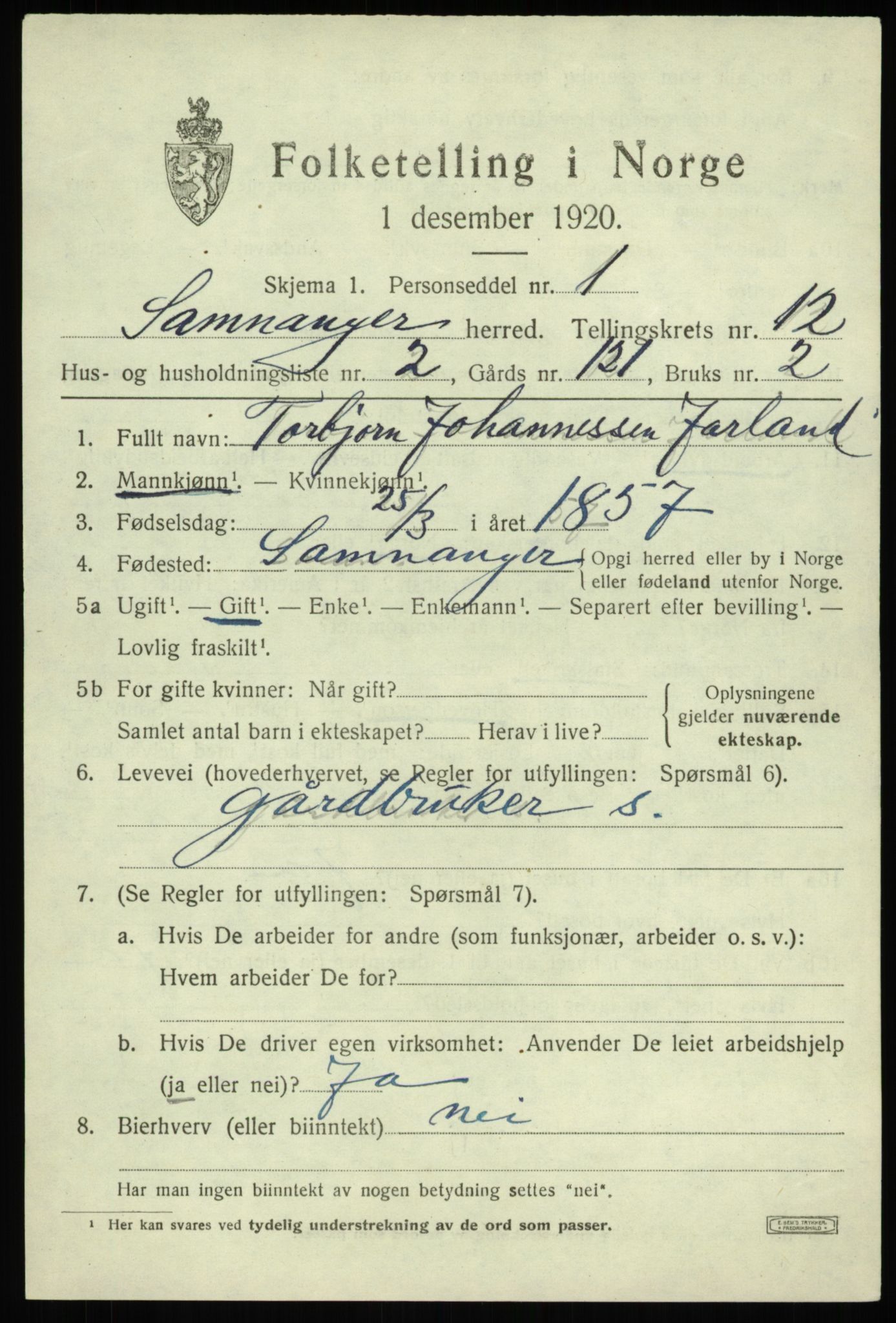 SAB, 1920 census for Samnanger, 1920, p. 4535