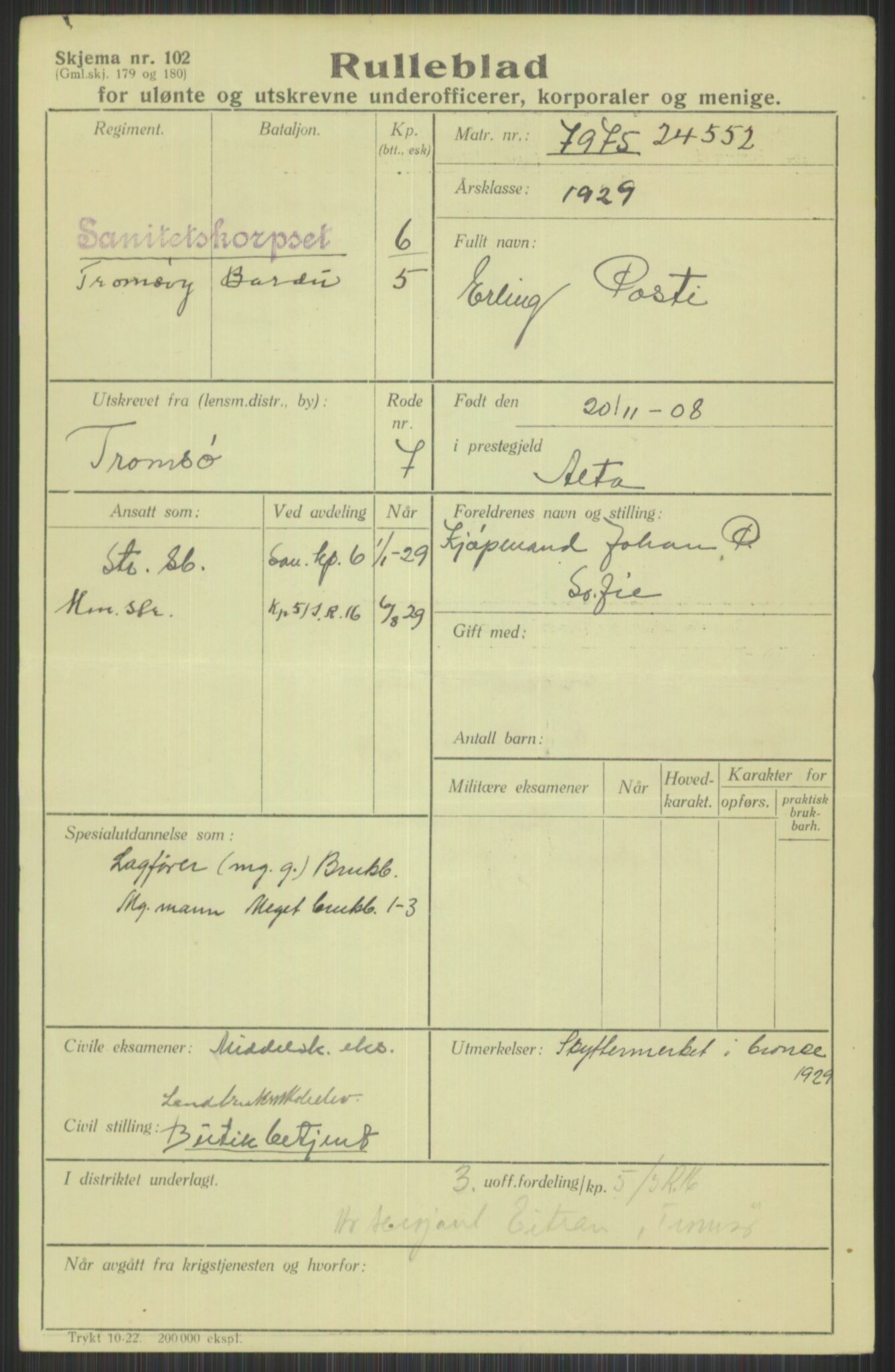 Forsvaret, Troms infanteriregiment nr. 16, AV/RA-RAFA-3146/P/Pa/L0013/0004: Rulleblad / Rulleblad for regimentets menige mannskaper, årsklasse 1929, 1929, p. 1111