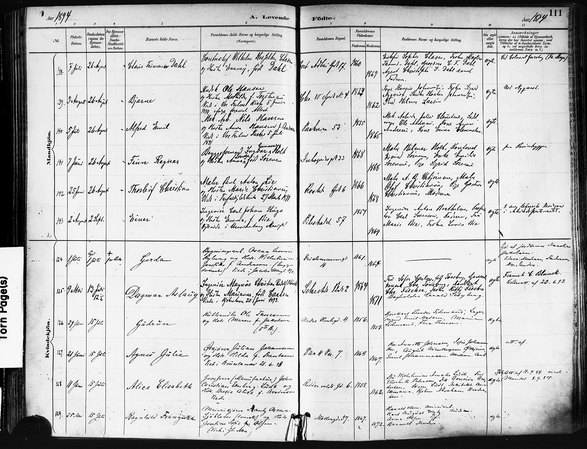 Trefoldighet prestekontor Kirkebøker, SAO/A-10882/F/Fa/L0006: Parish register (official) no. I 6, 1891-1899, p. 111