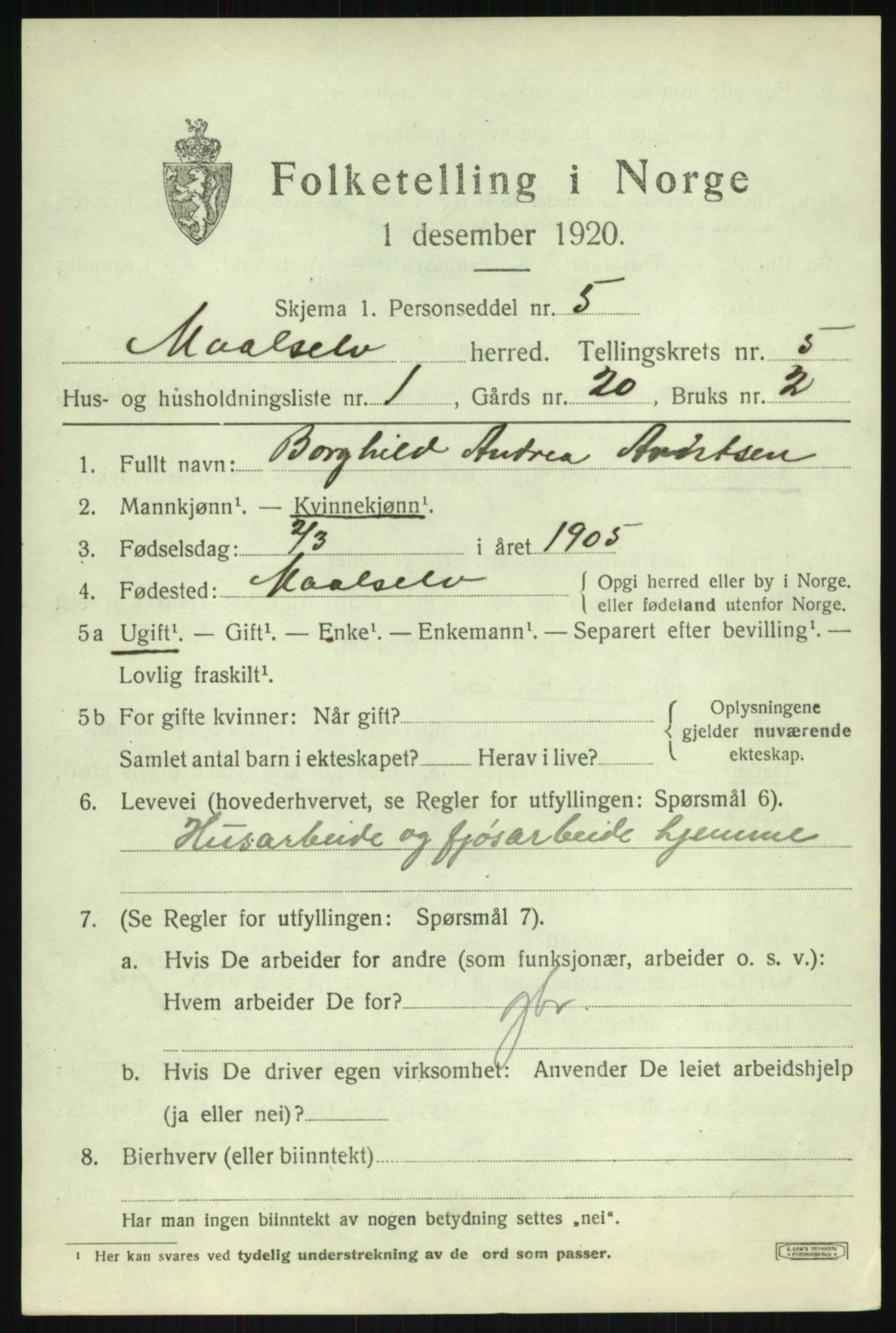 SATØ, 1920 census for Målselv, 1920, p. 3159