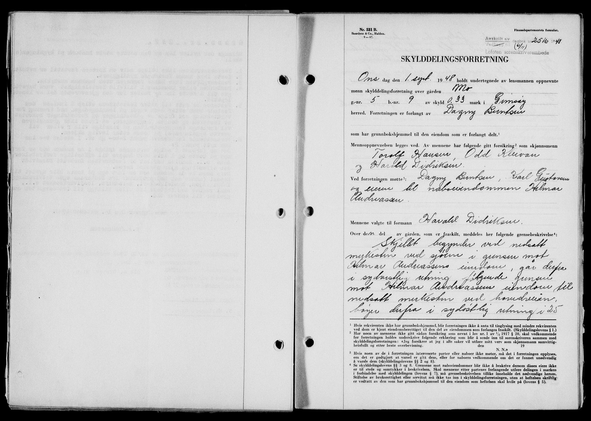 Lofoten sorenskriveri, SAT/A-0017/1/2/2C/L0019a: Mortgage book no. 19a, 1948-1948, Diary no: : 2516/1948