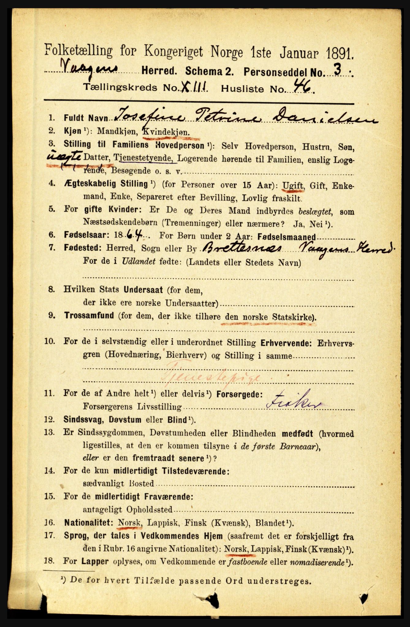 RA, 1891 census for 1865 Vågan, 1891, p. 3603