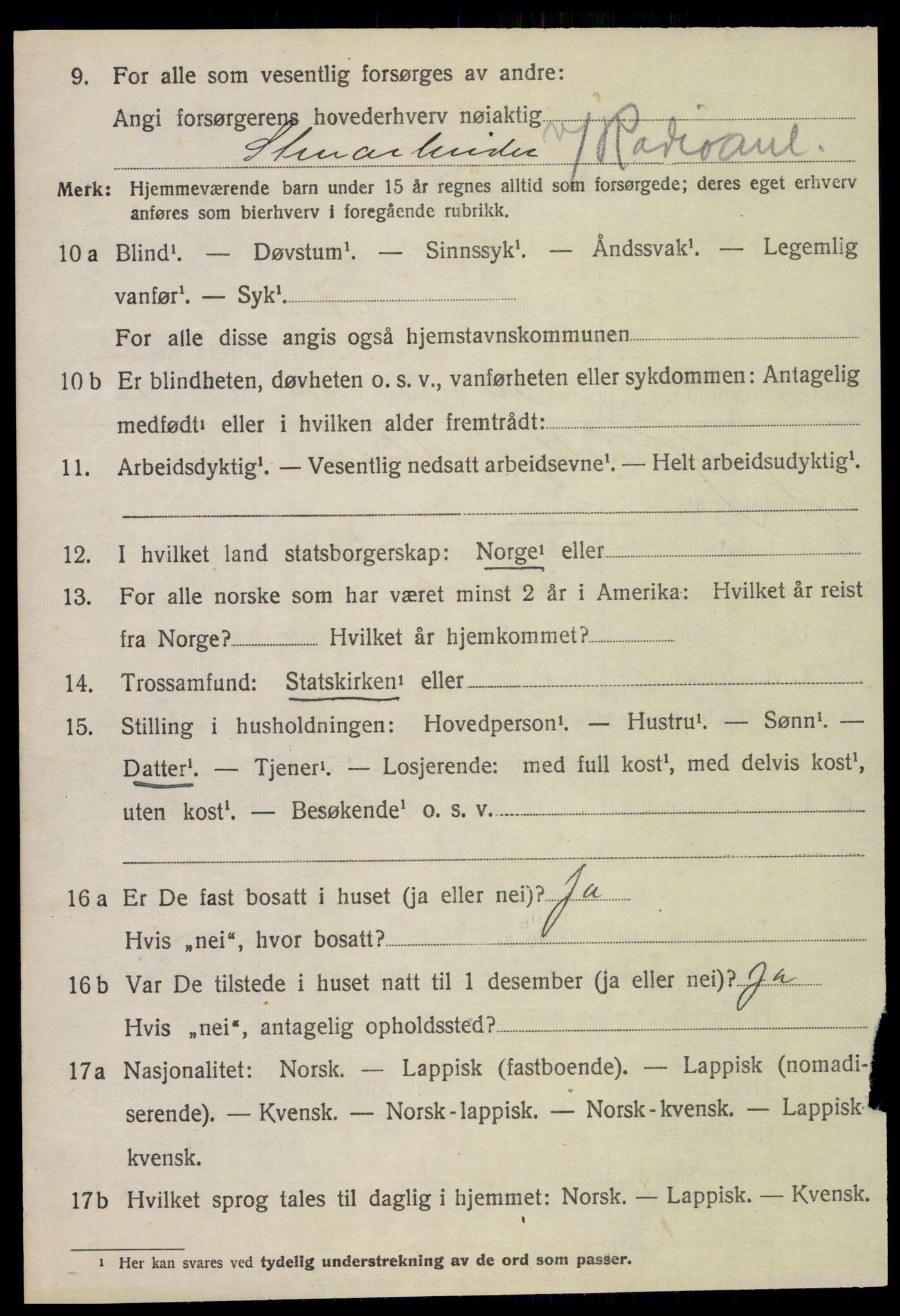 SAT, 1920 census for Fauske, 1920, p. 14169