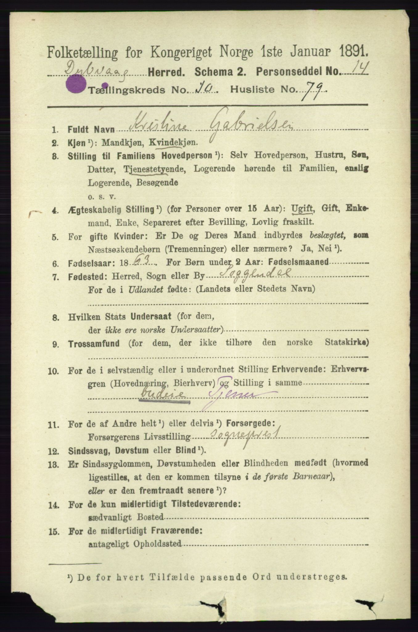 RA, 1891 census for 0915 Dypvåg, 1891, p. 4240