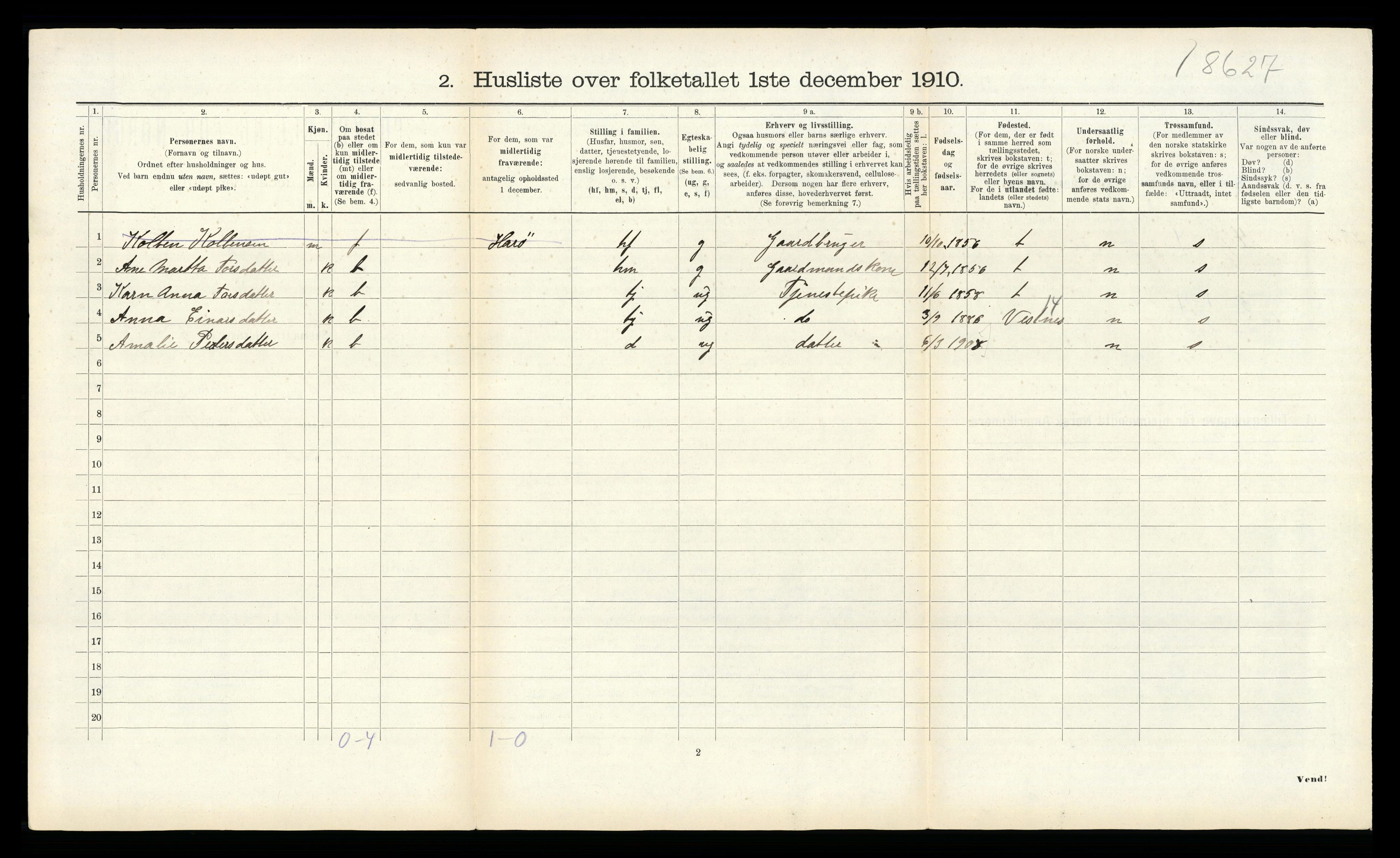 RA, 1910 census for Aukra, 1910, p. 605