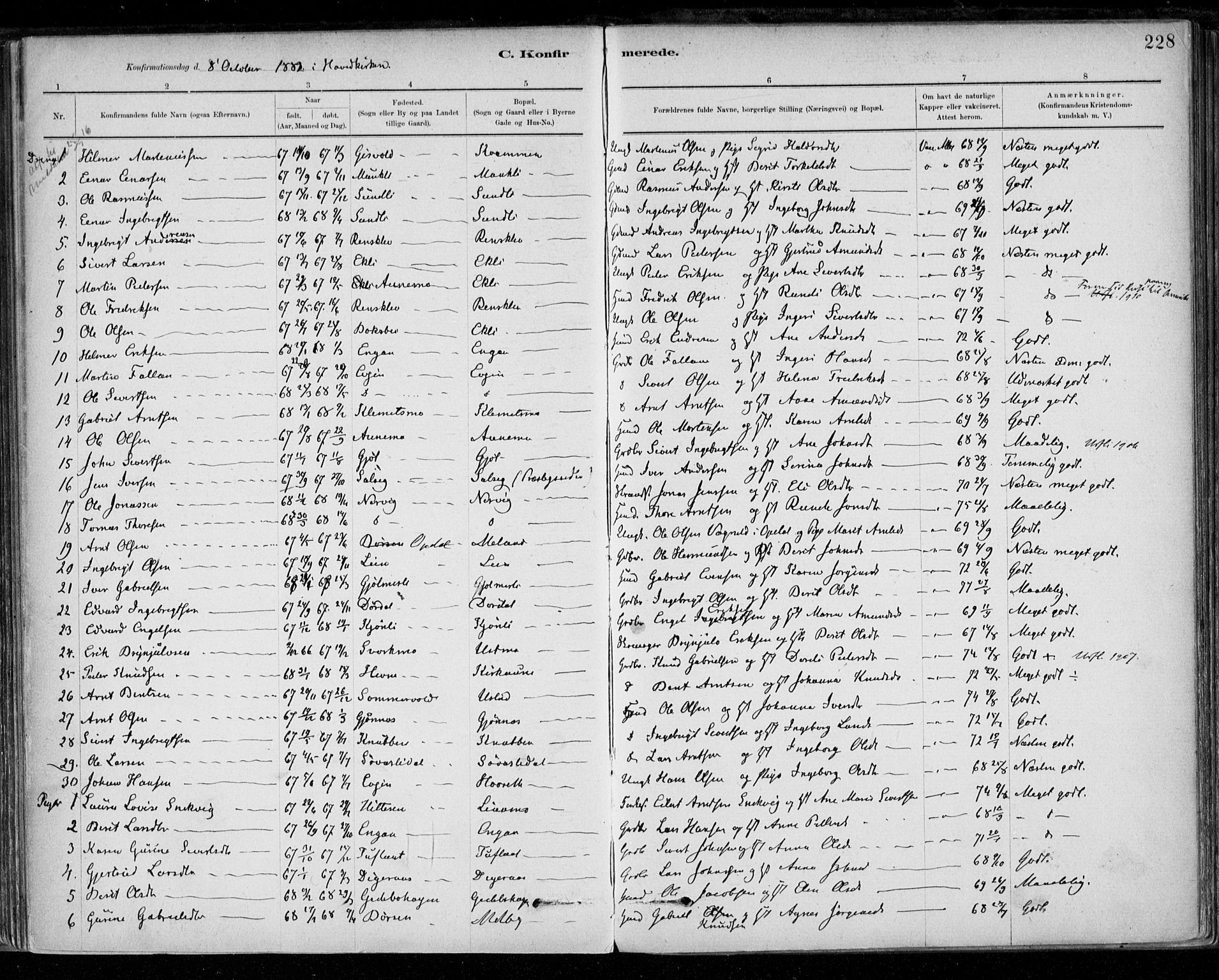 Ministerialprotokoller, klokkerbøker og fødselsregistre - Sør-Trøndelag, SAT/A-1456/668/L0809: Parish register (official) no. 668A09, 1881-1895, p. 228