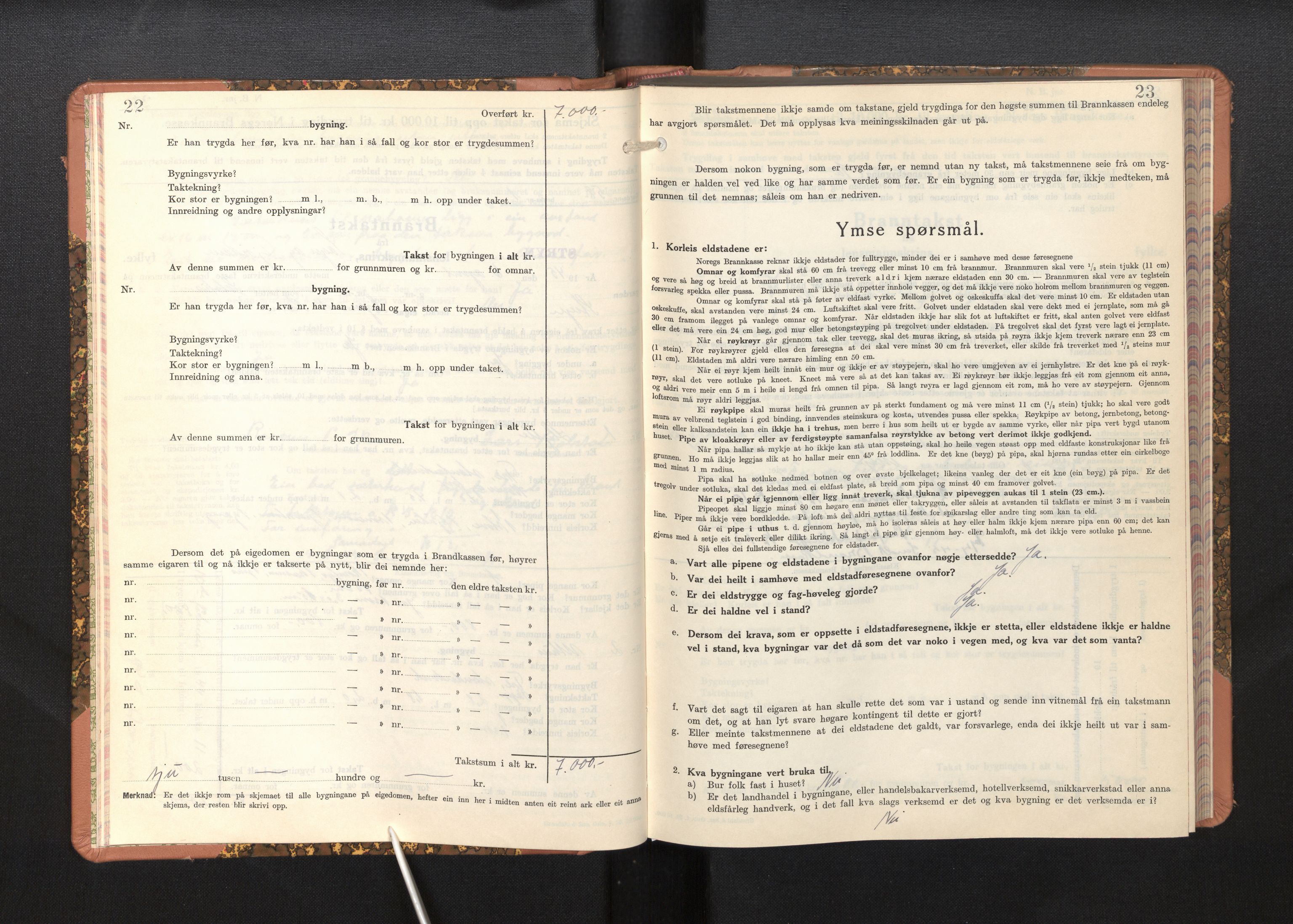 Lensmannen i Stryn, AV/SAB-A-30101/0012/L0003: Branntakstprotokoll, skjematakst, 1942-1950, p. 22-23