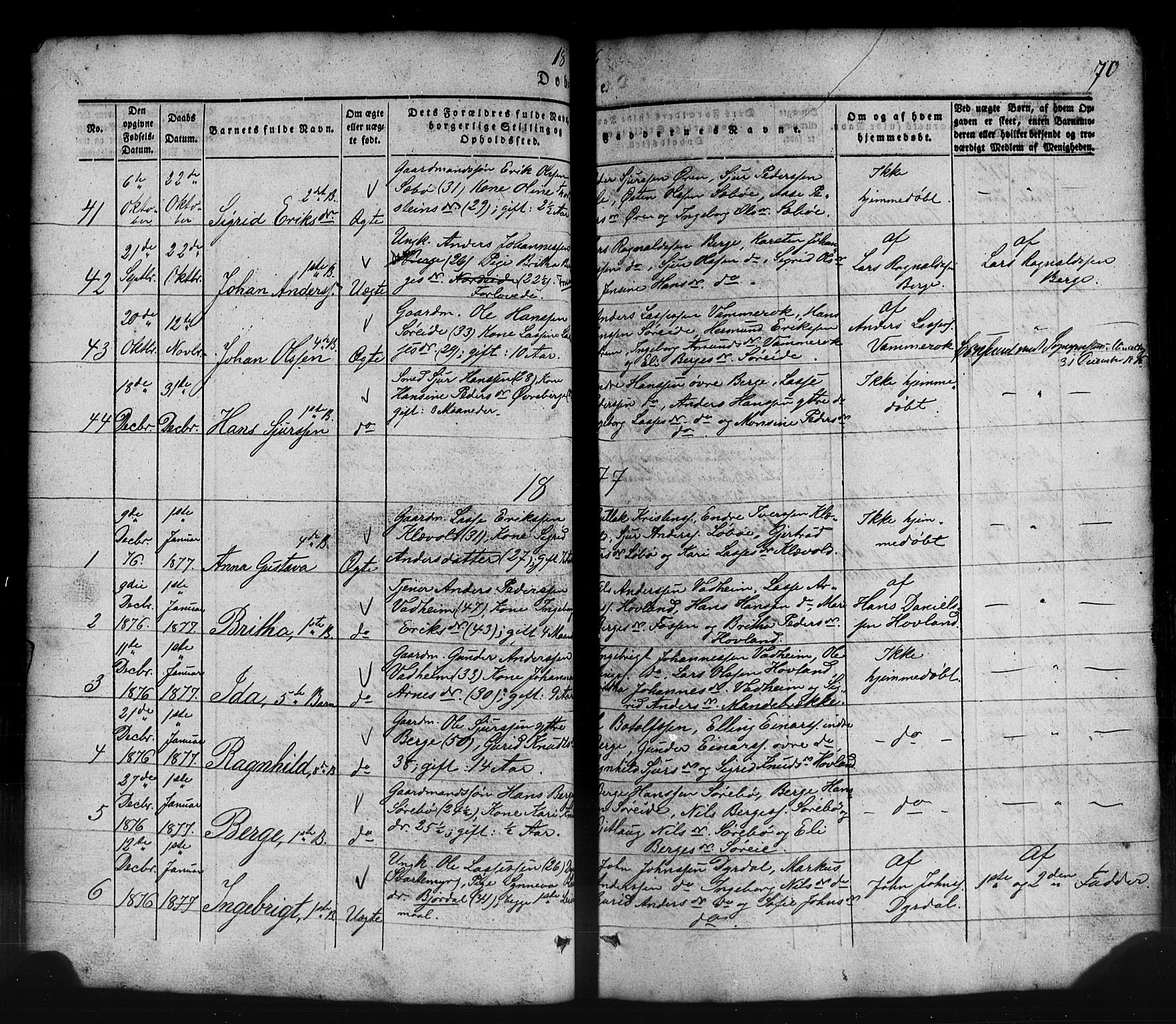 Lavik sokneprestembete, AV/SAB-A-80901: Parish register (copy) no. B 1, 1854-1881, p. 70