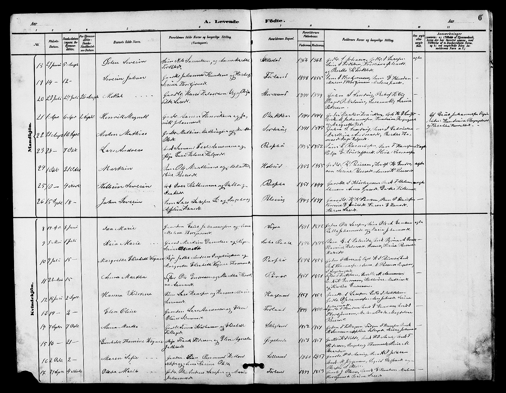 Haugesund sokneprestkontor, SAST/A -101863/H/Ha/Hab/L0003: Parish register (copy) no. B 3, 1882-1889, p. 6