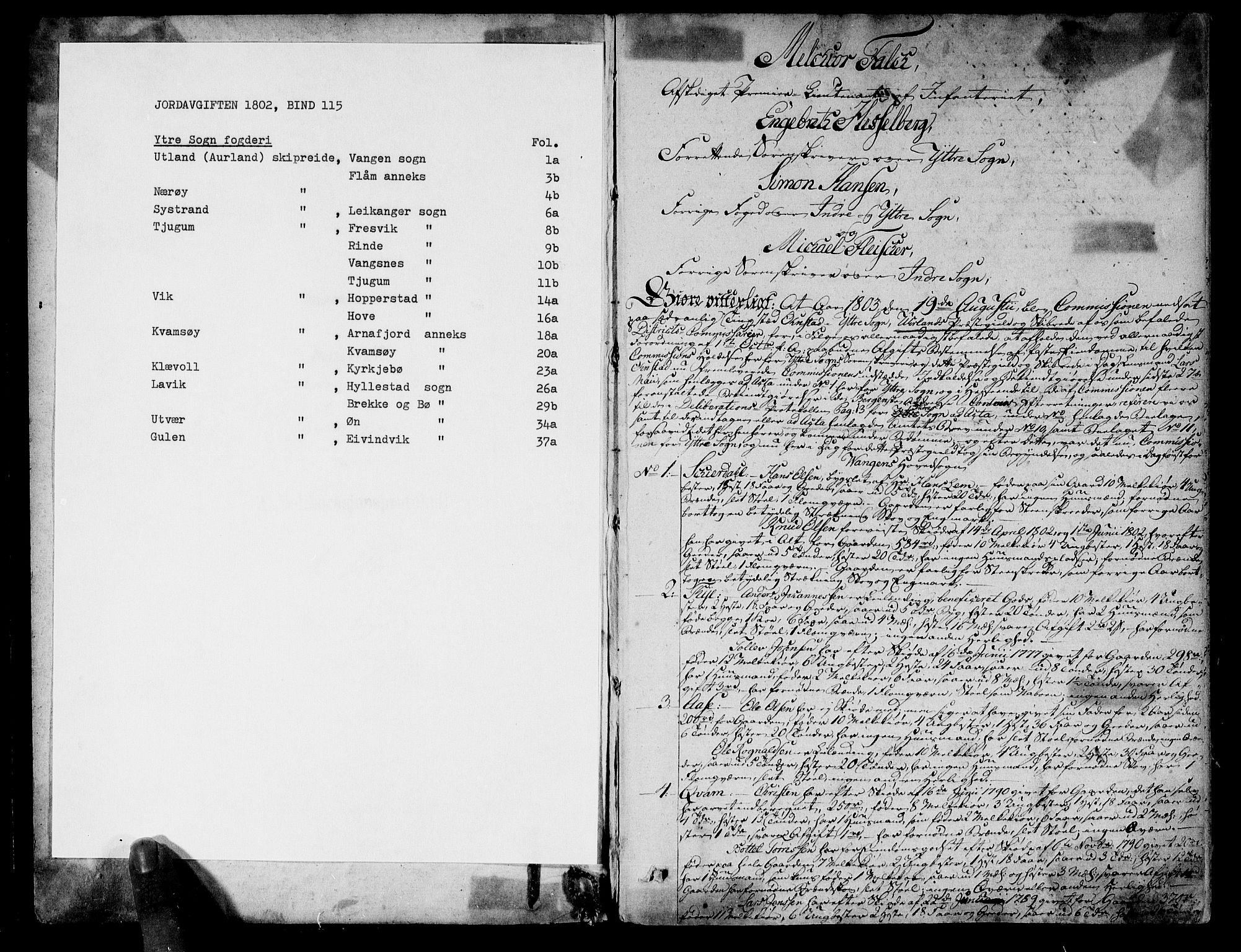 Rentekammeret inntil 1814, Realistisk ordnet avdeling, AV/RA-EA-4070/N/Ne/Nea/L0115: Ytre og Indre Sogn fogderi. Deliberasjonsprotokoll for Ytre Sogns sorenskriveri, 1803, p. 2