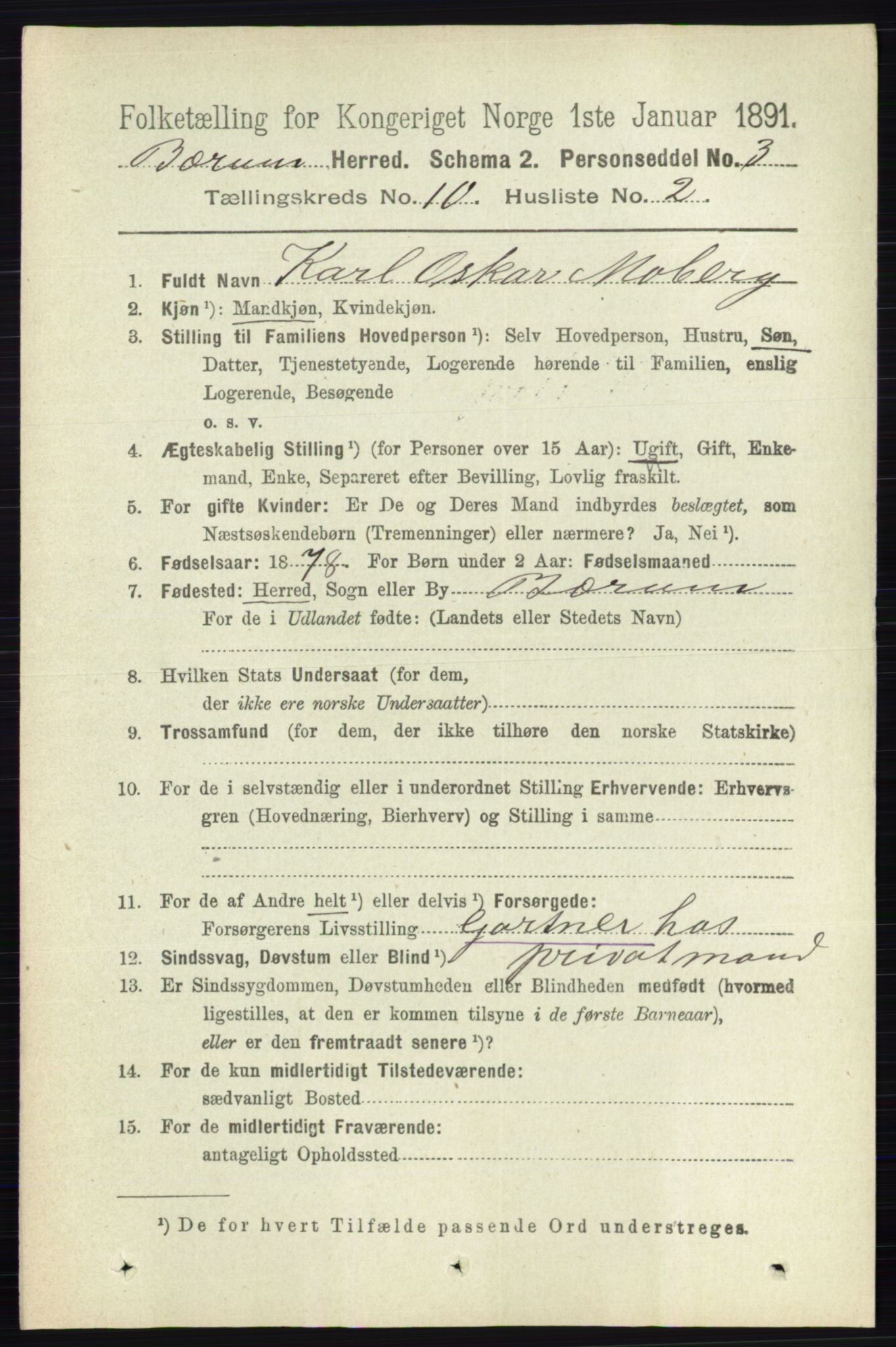 RA, 1891 census for 0219 Bærum, 1891, p. 6378