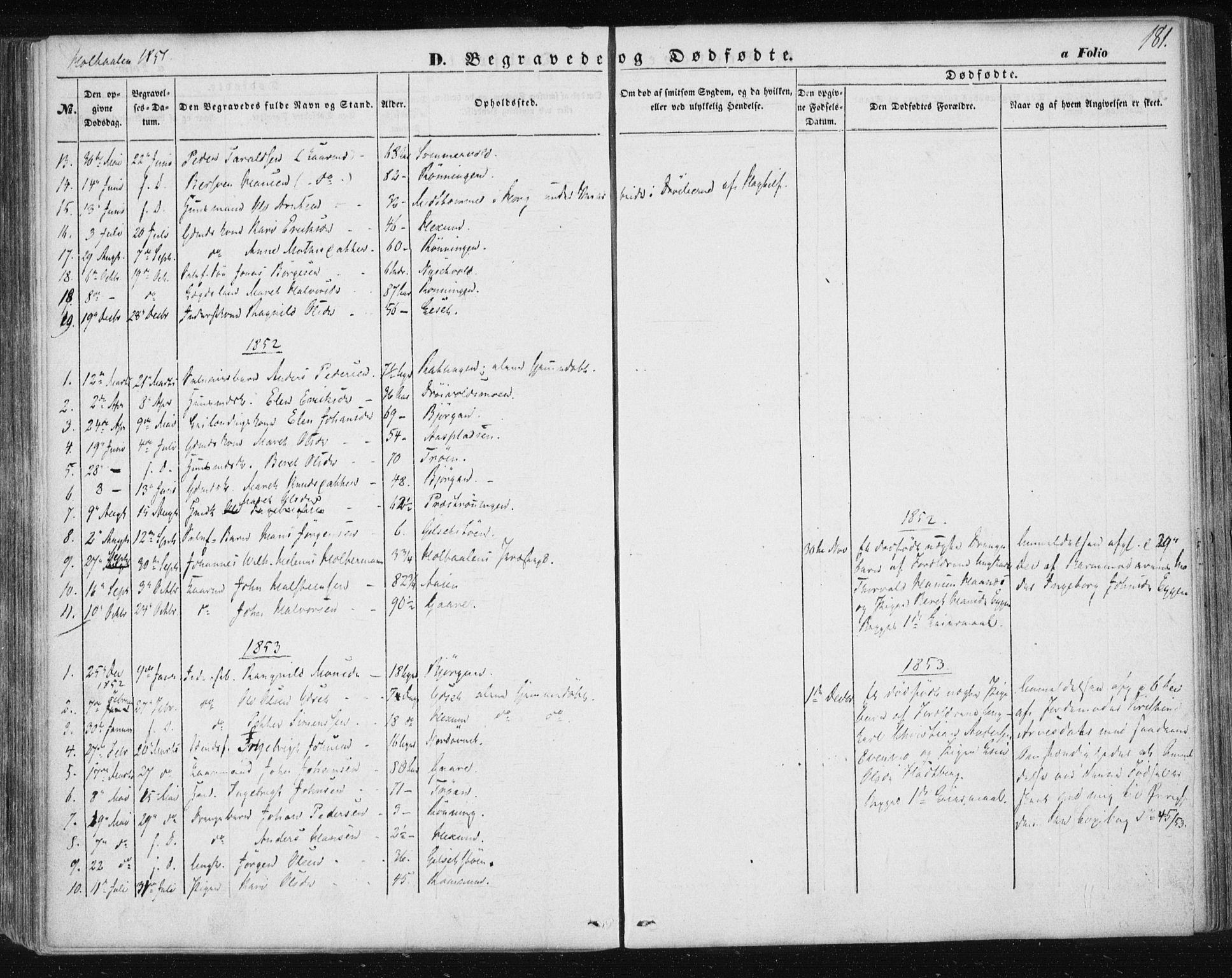 Ministerialprotokoller, klokkerbøker og fødselsregistre - Sør-Trøndelag, SAT/A-1456/685/L0963: Parish register (official) no. 685A06 /1, 1846-1859, p. 181